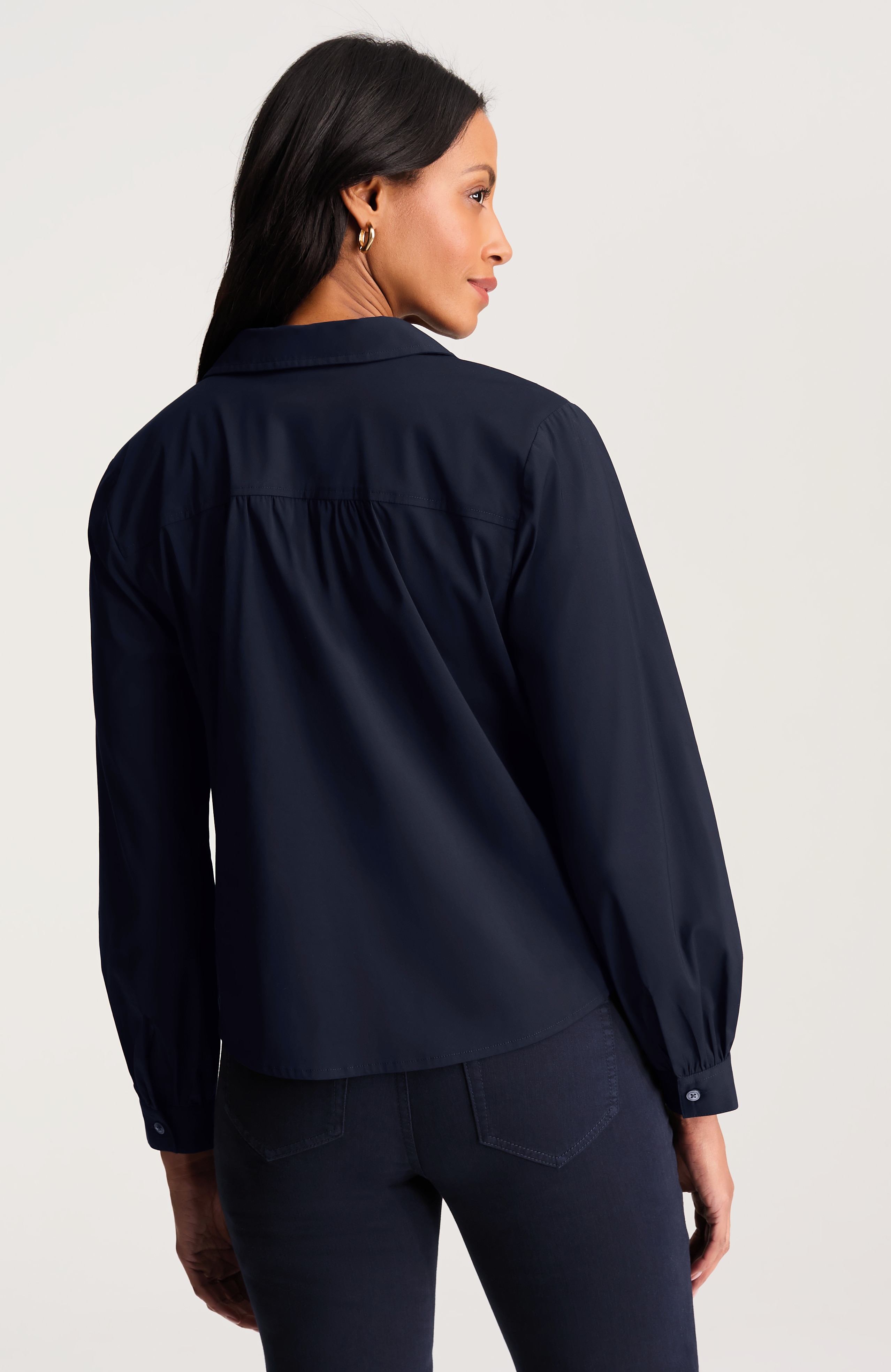 shirred cotton-stretch top