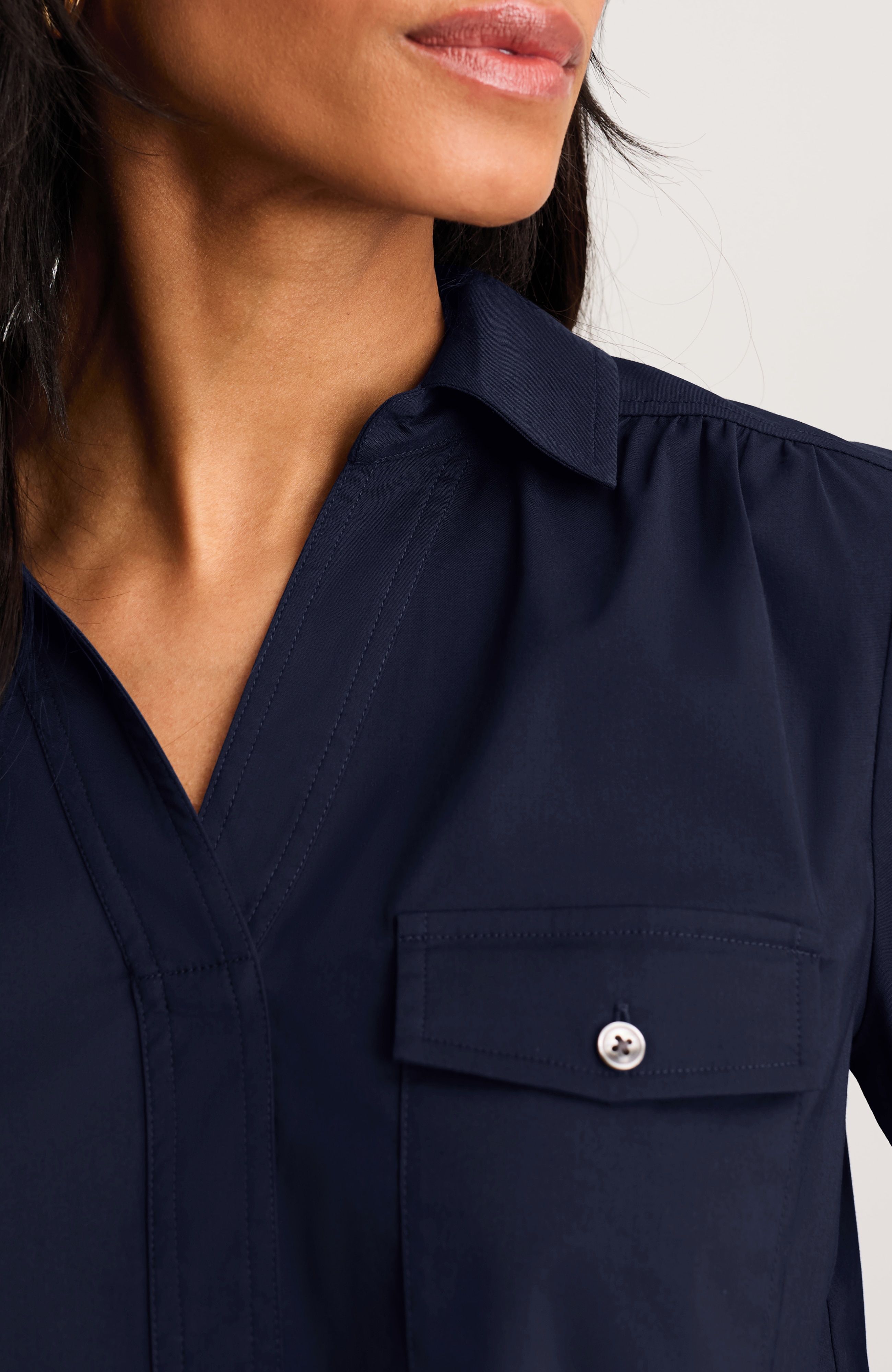 shirred cotton-stretch top