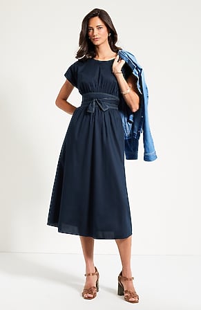 Image for Topstitched Tie-Waist Midi Dress