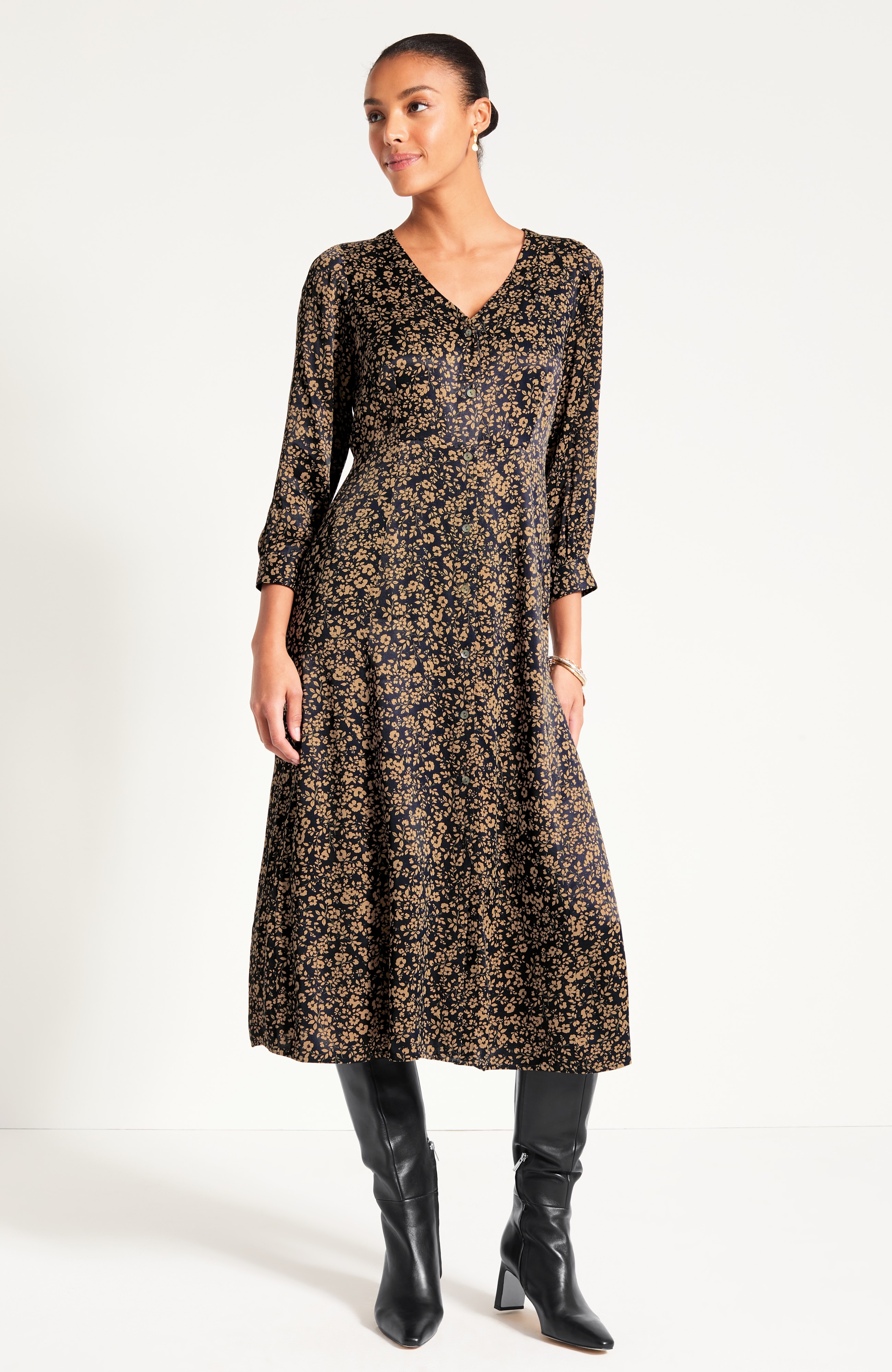 Printed Button-Front Dress