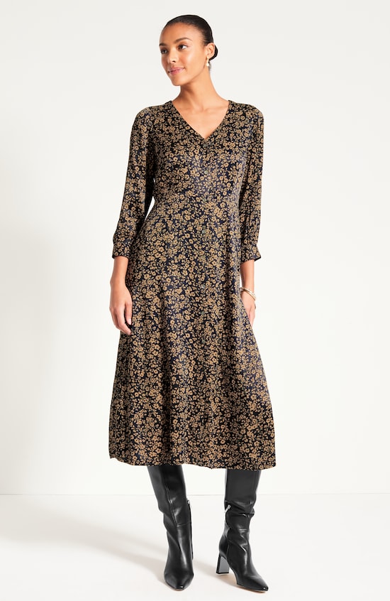 Printed Button-Front Dress