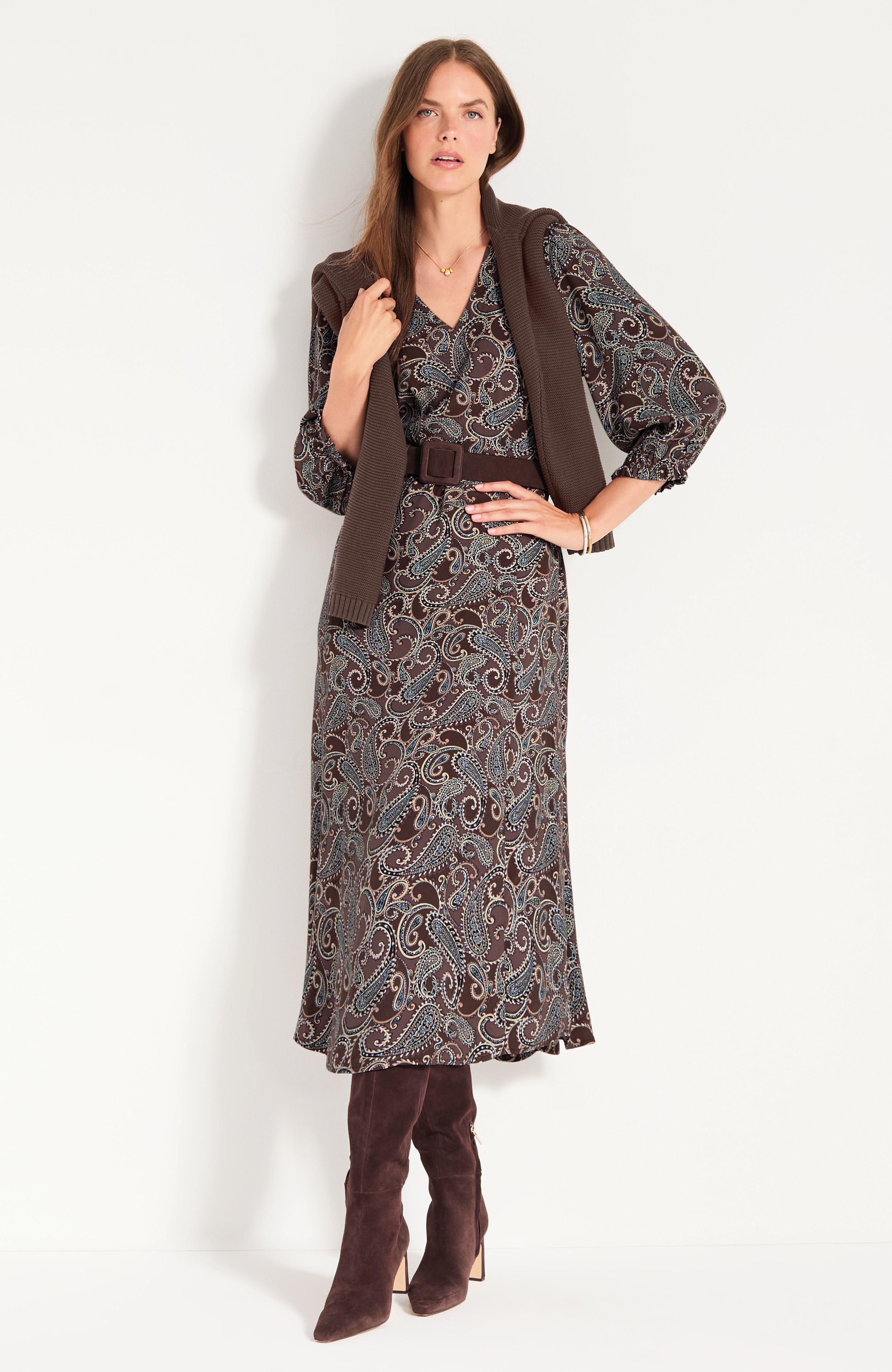 Printed Seamed A-Line Dress