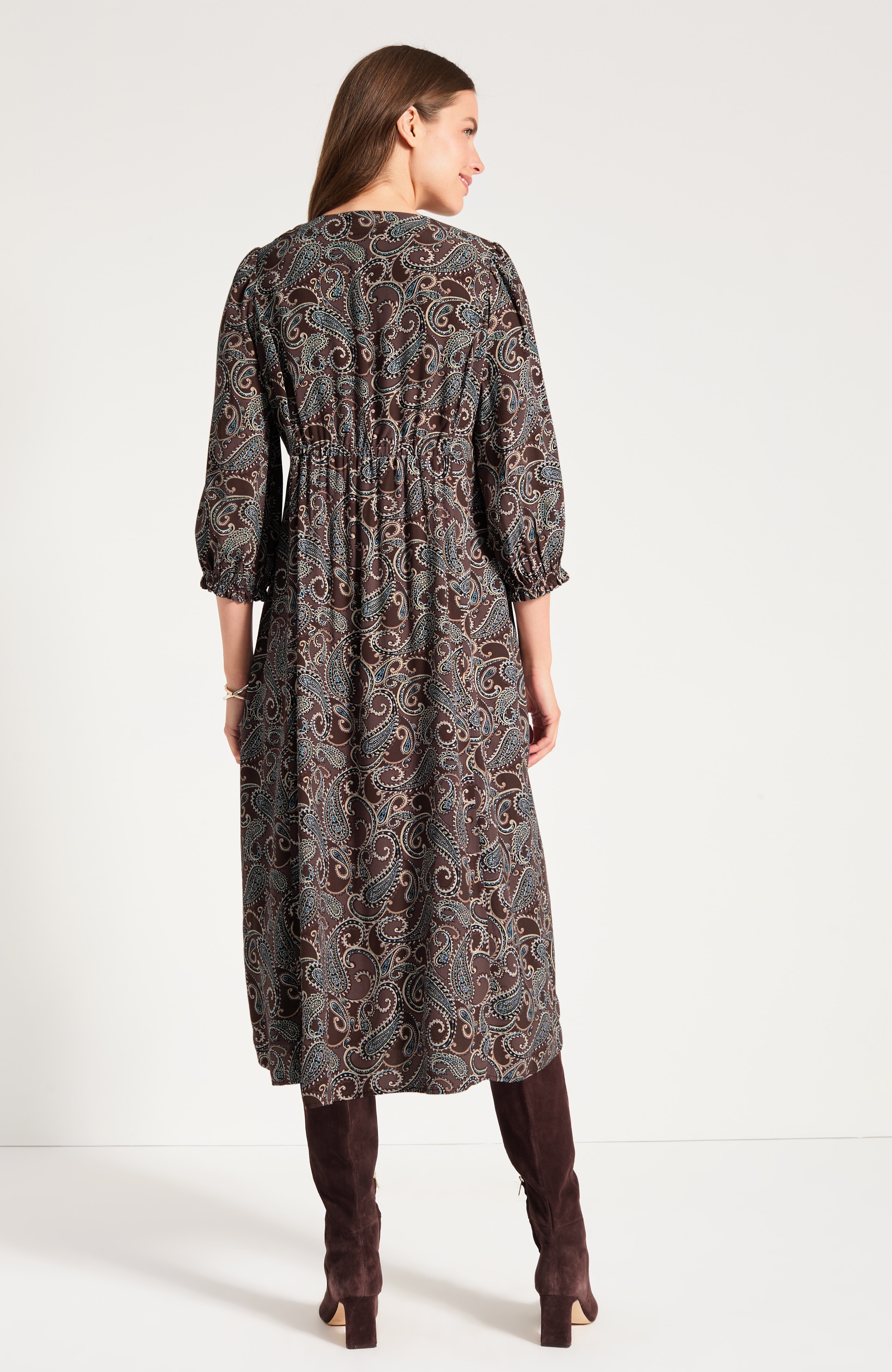 Printed Seamed A-Line Dress