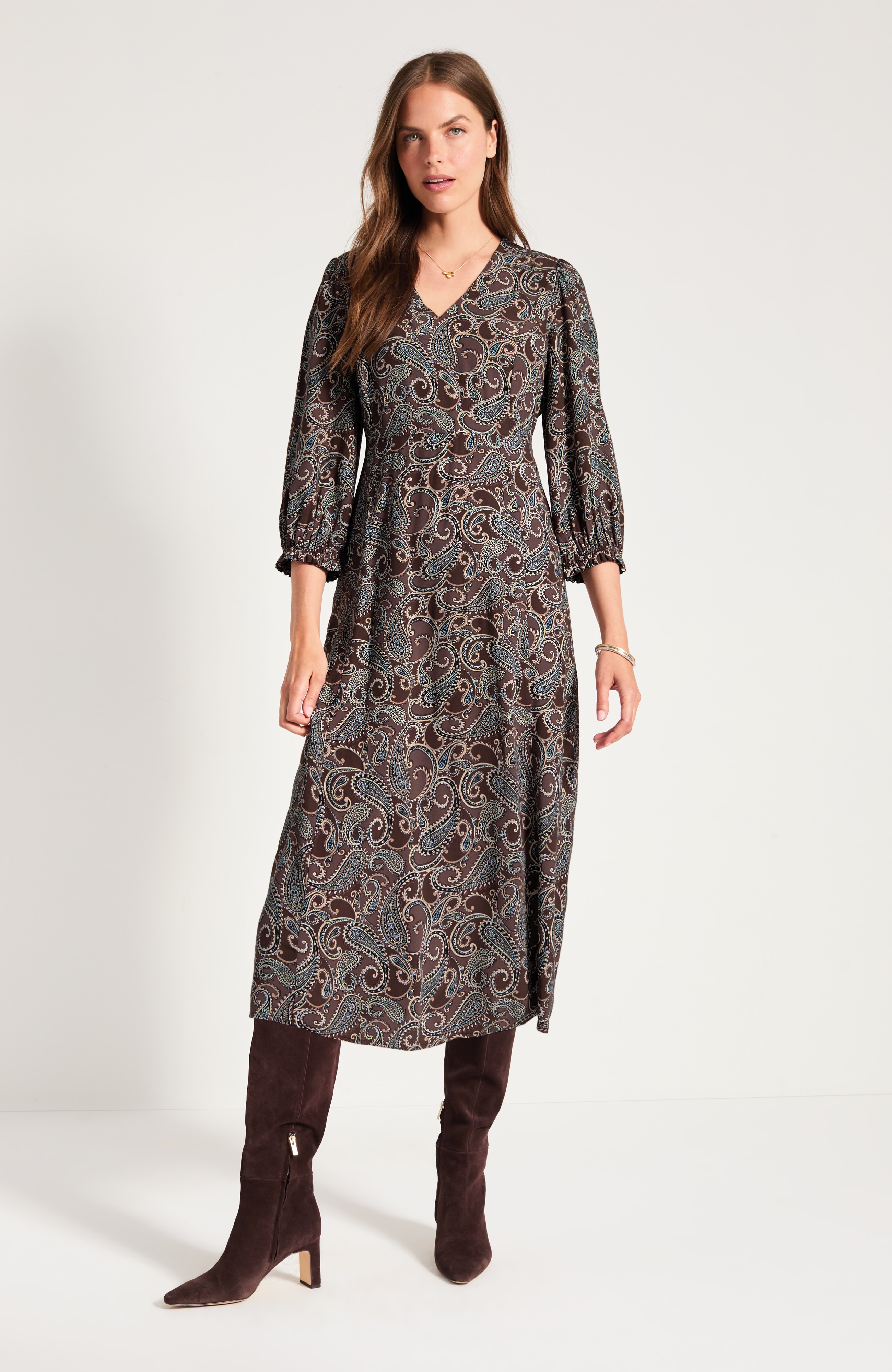 Printed Seamed A-Line Dress