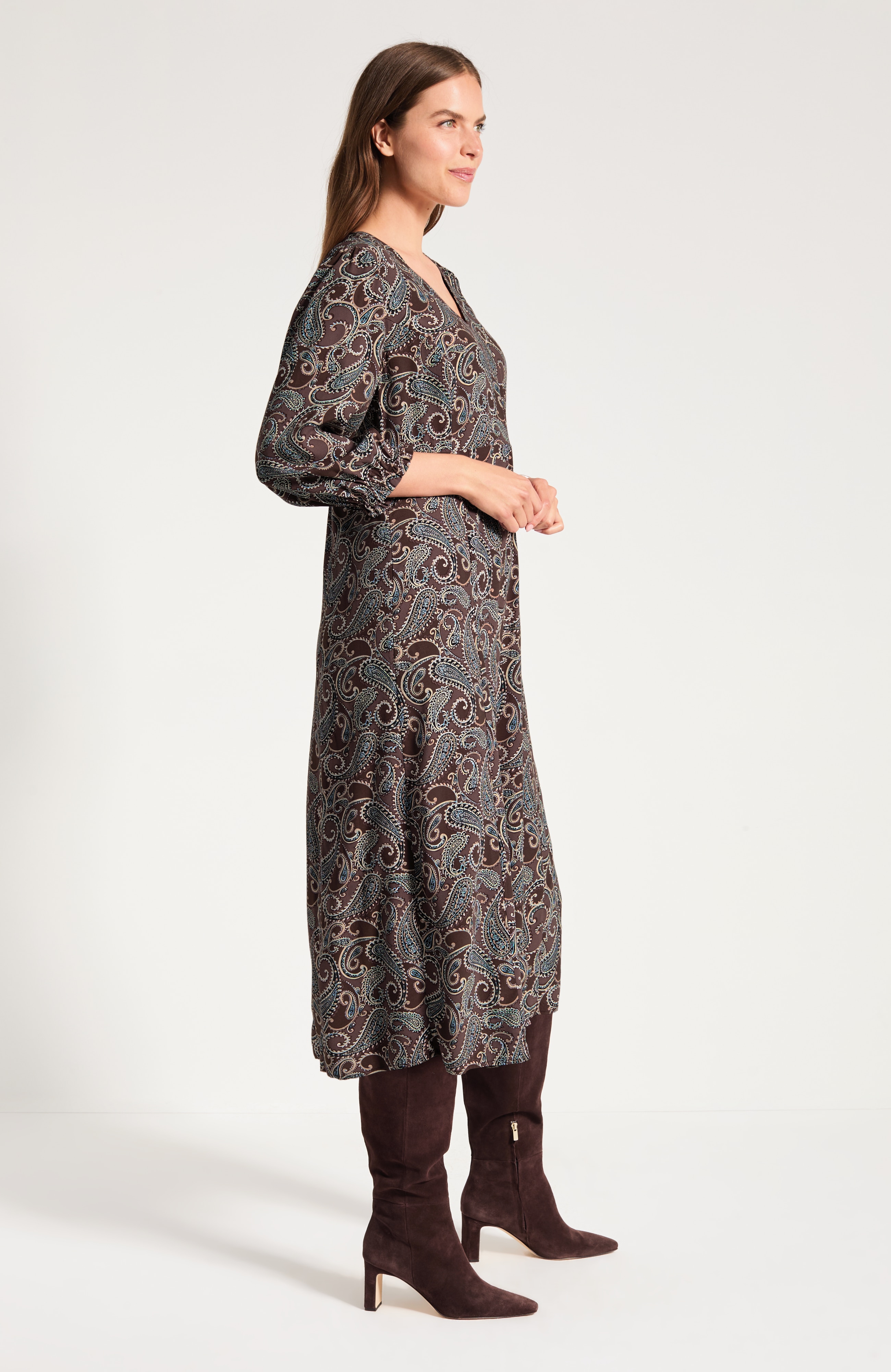 Printed Seamed A-Line Dress