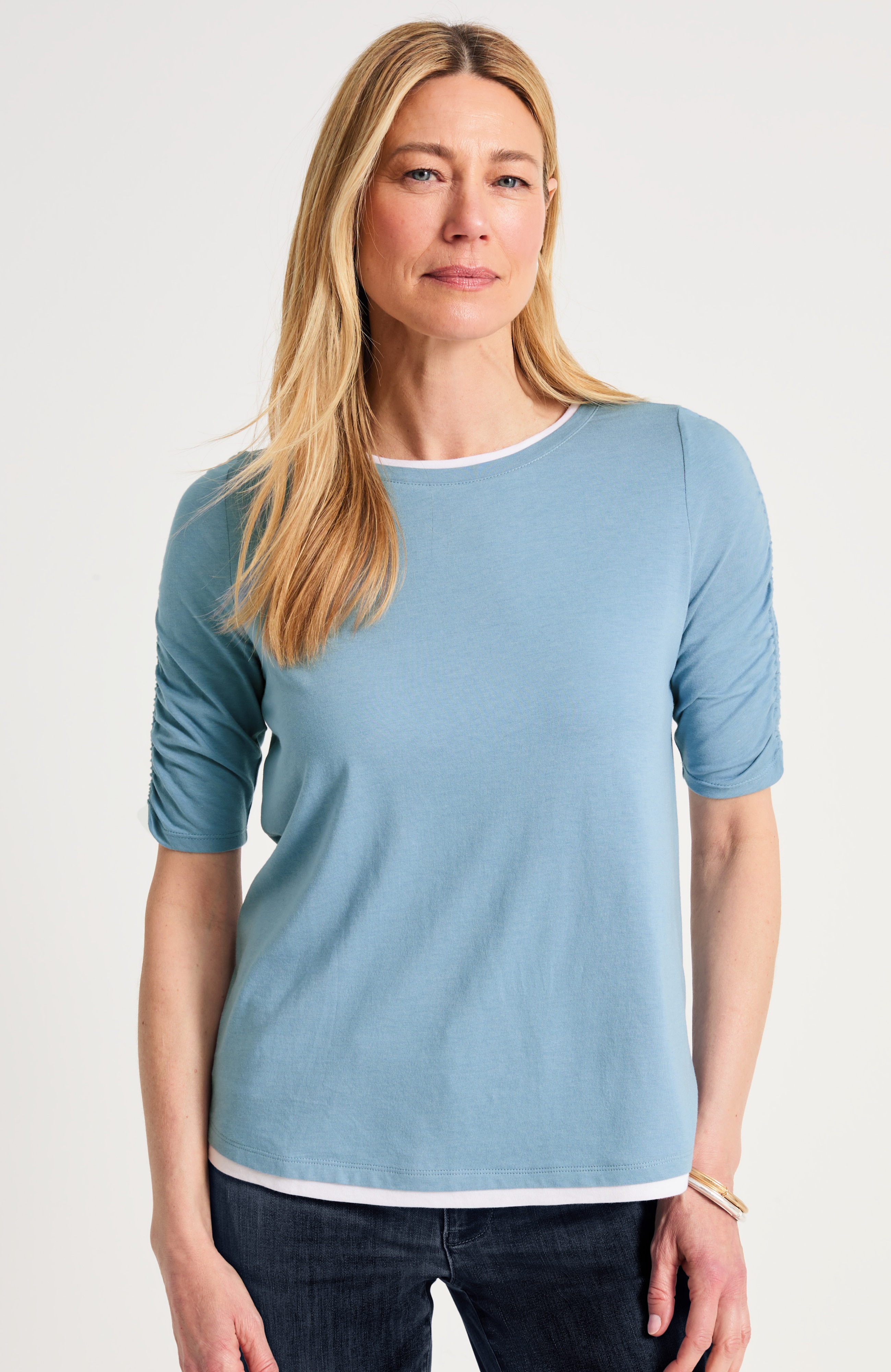 Ruched-Sleeve Layered-Look Top