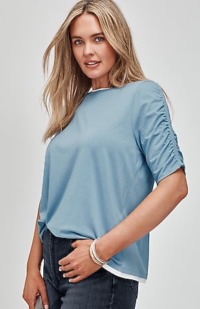 Image for Ruched-Sleeve Layered-Look Top