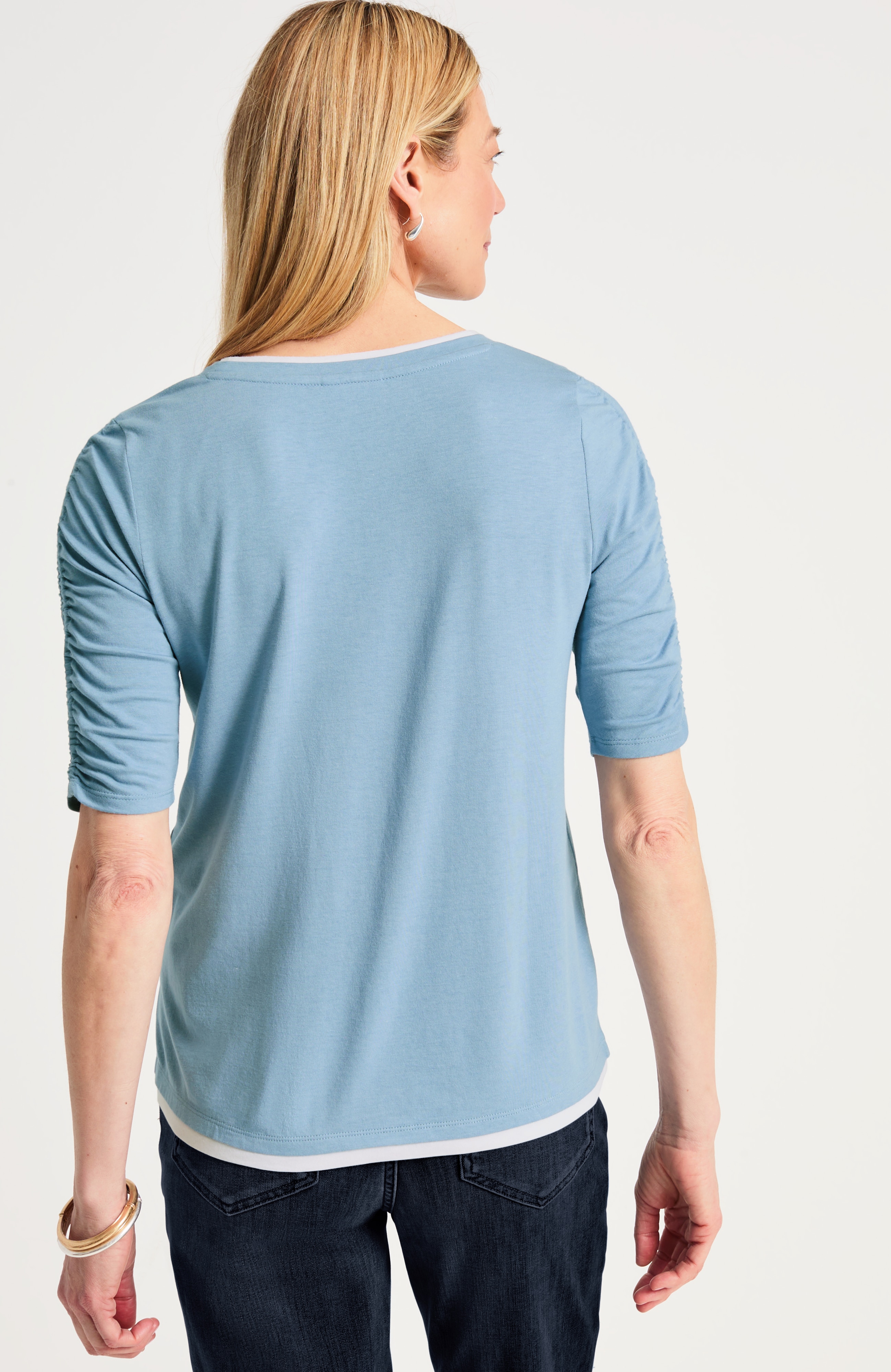 Ruched-Sleeve Layered-Look Top