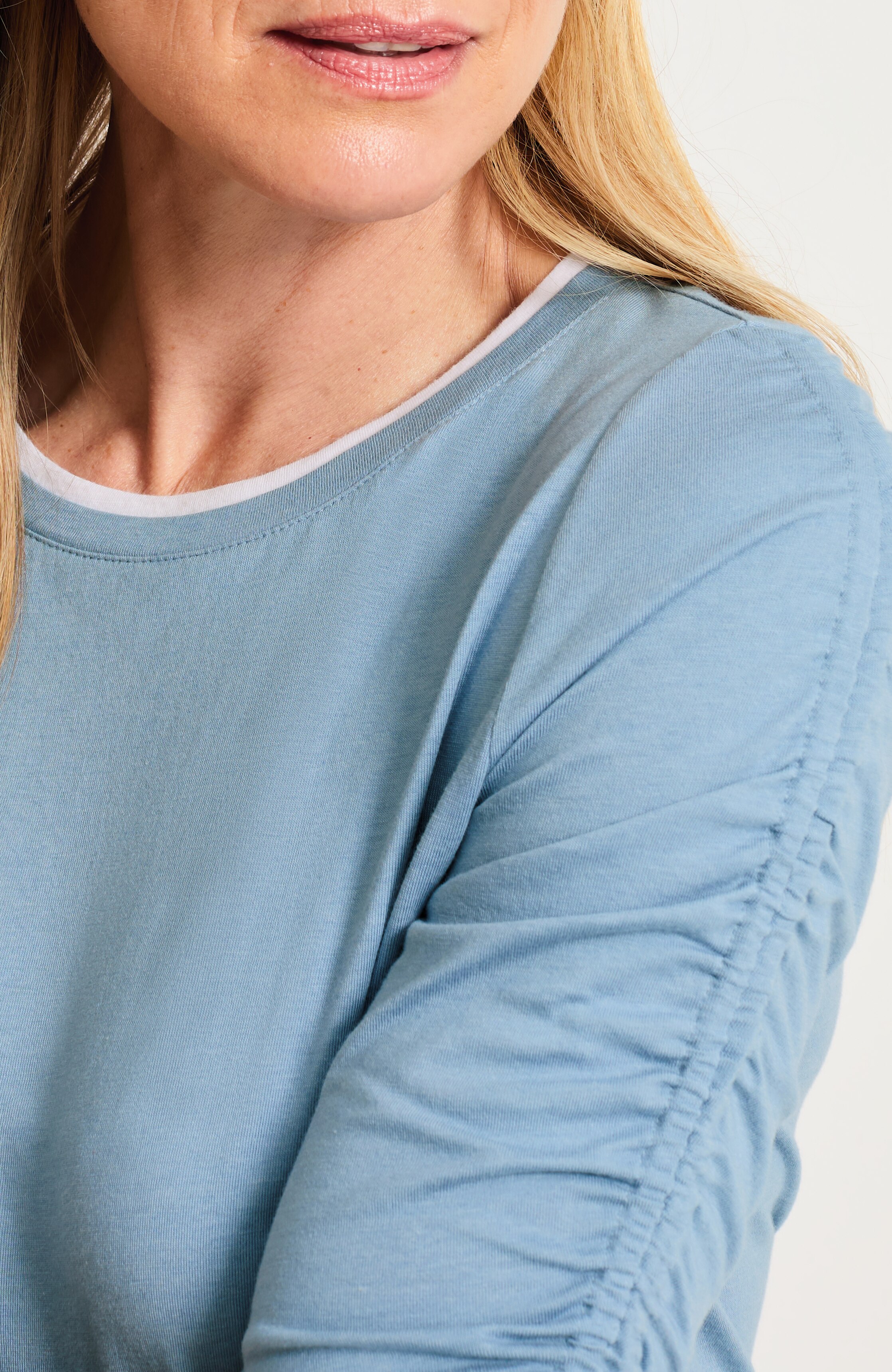 Ruched-Sleeve Layered-Look Top