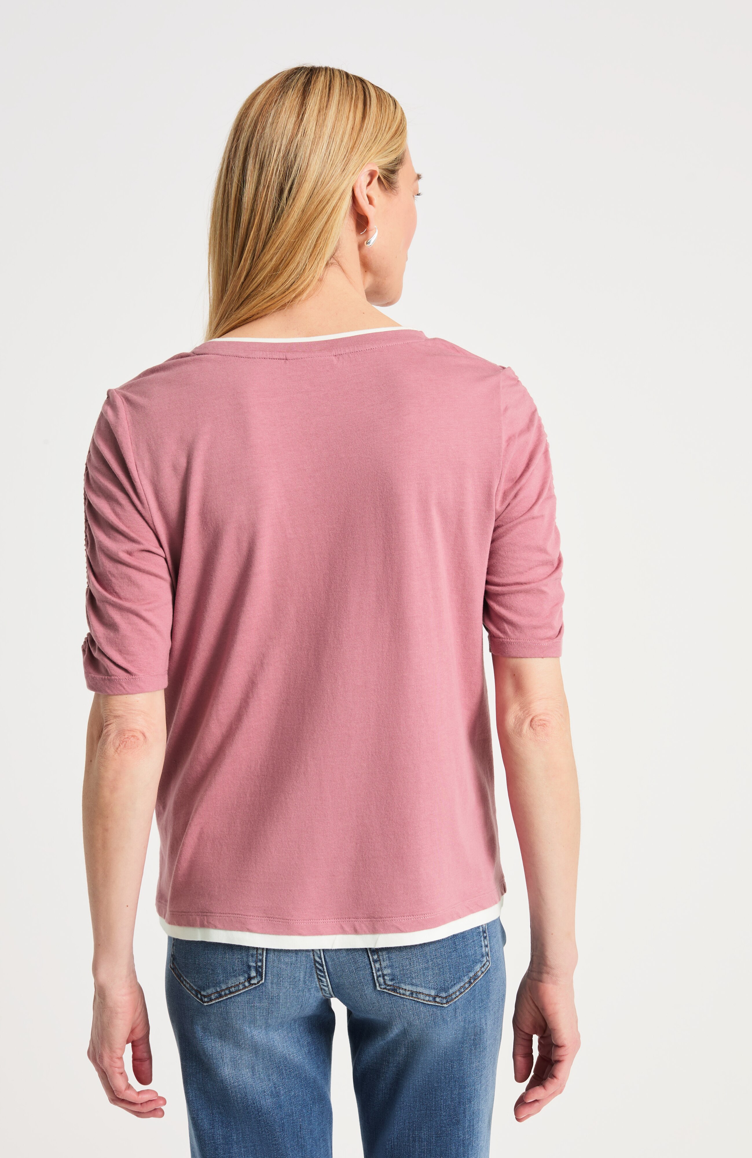 Ruched-Sleeve Layered-Look Top