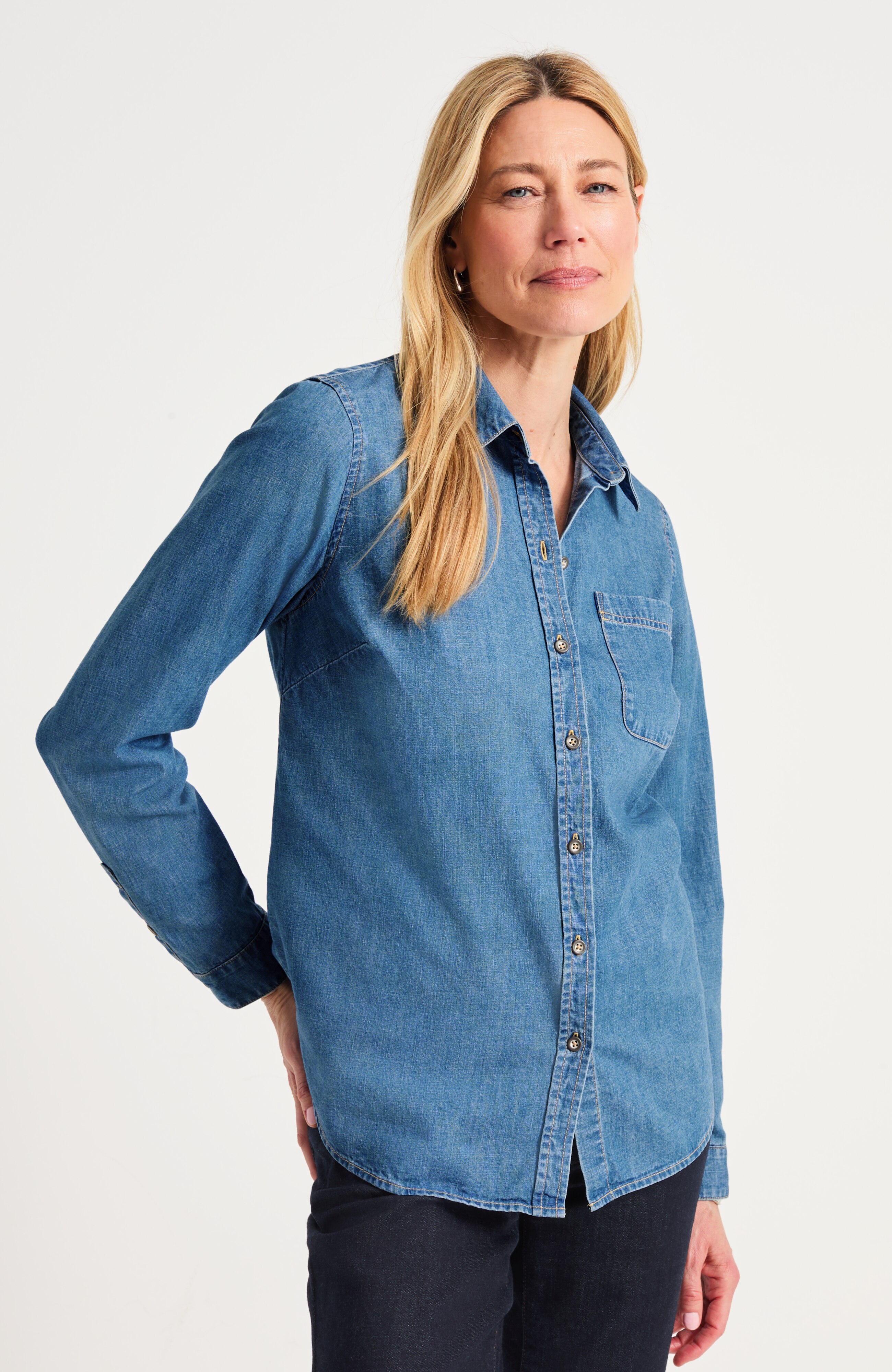 Chambray Button-Front Shirt