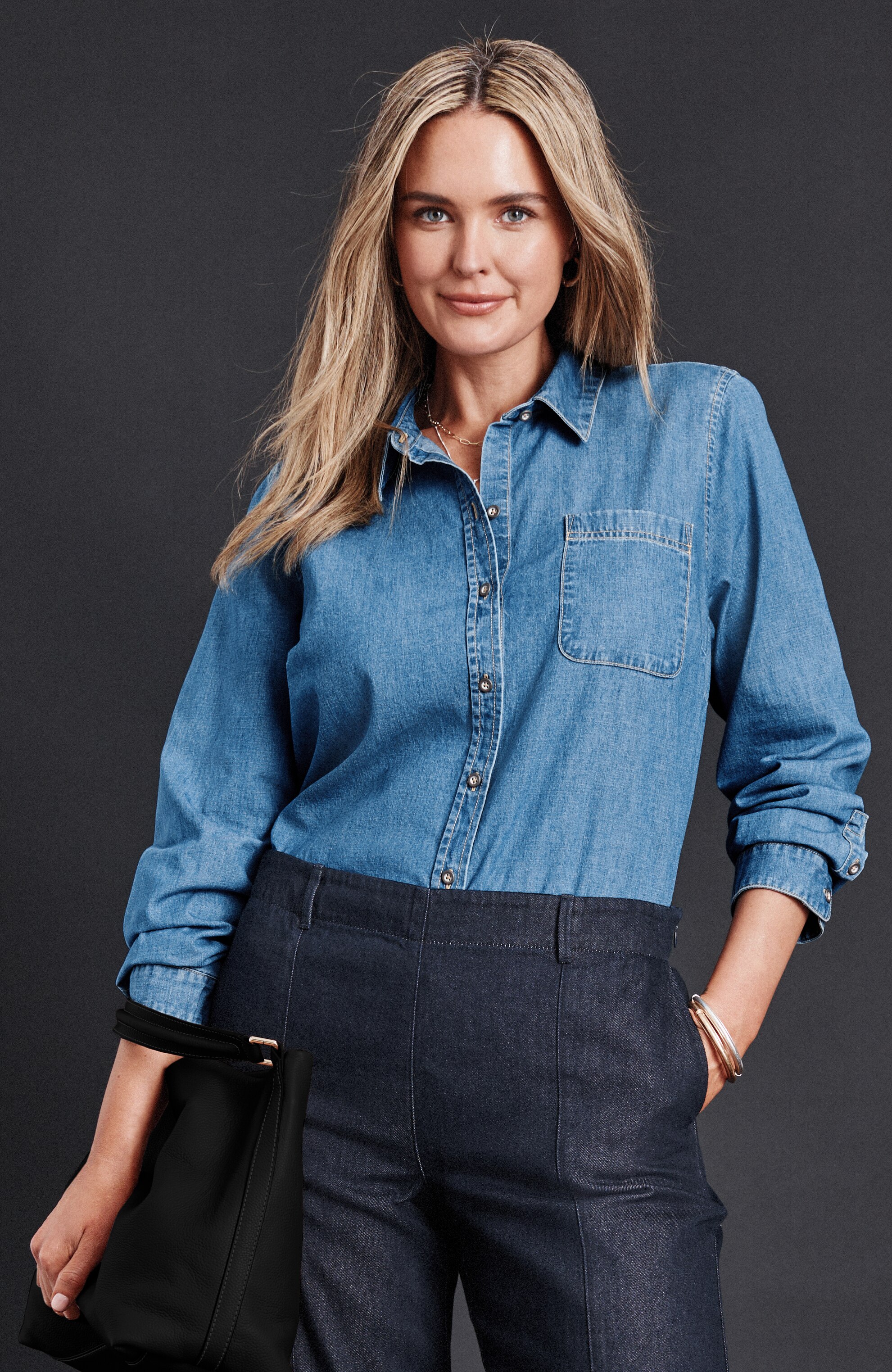 Chambray Button-Front Shirt