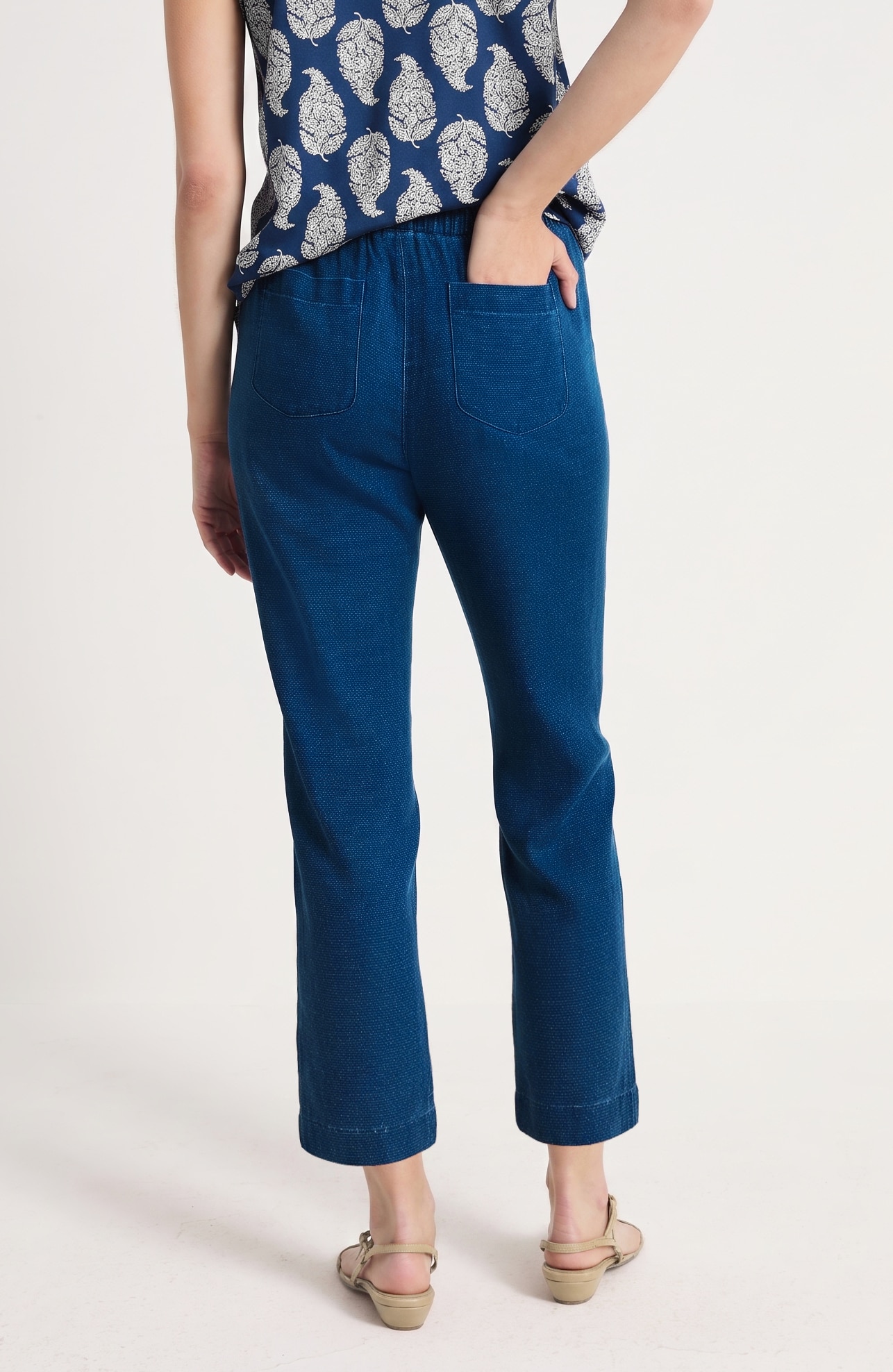 Pure Jill Indigo Dobby Slim-Leg Pant
