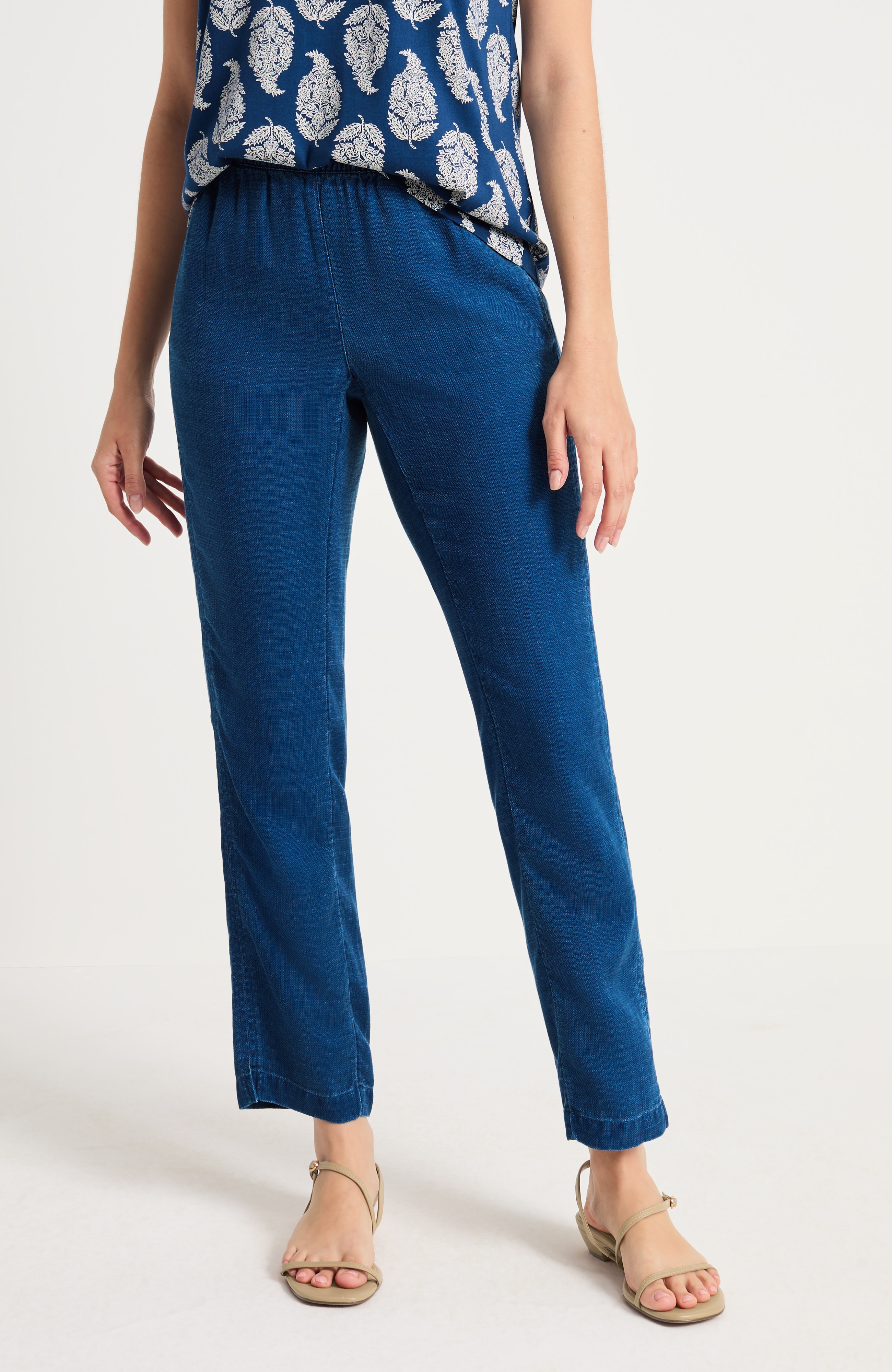 Pure Jill Indigo Dobby Slim-Leg Pant