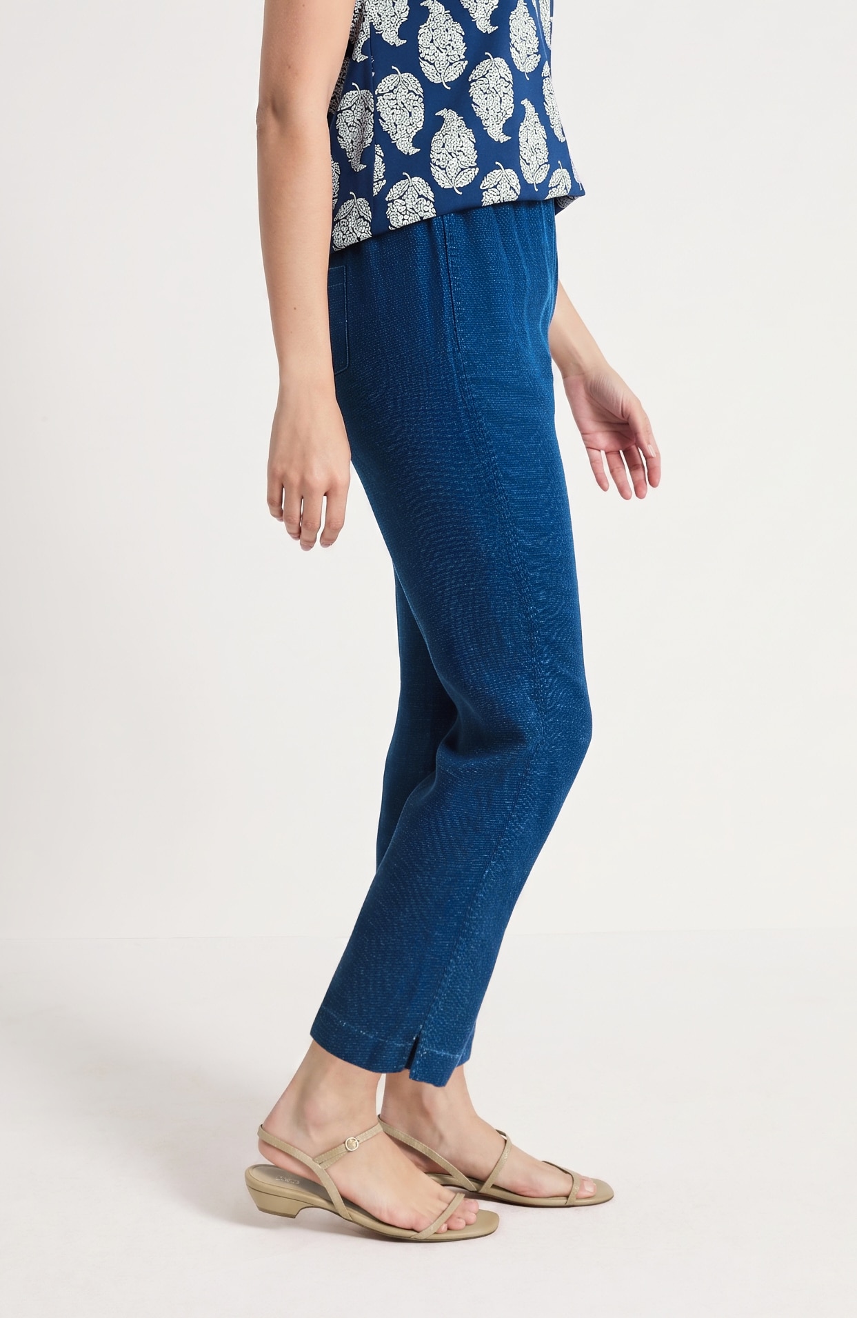 Pure Jill Indigo Dobby Slim-Leg Pant