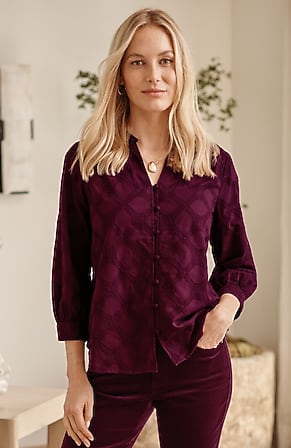 Image for Embroidered Button-Front Top