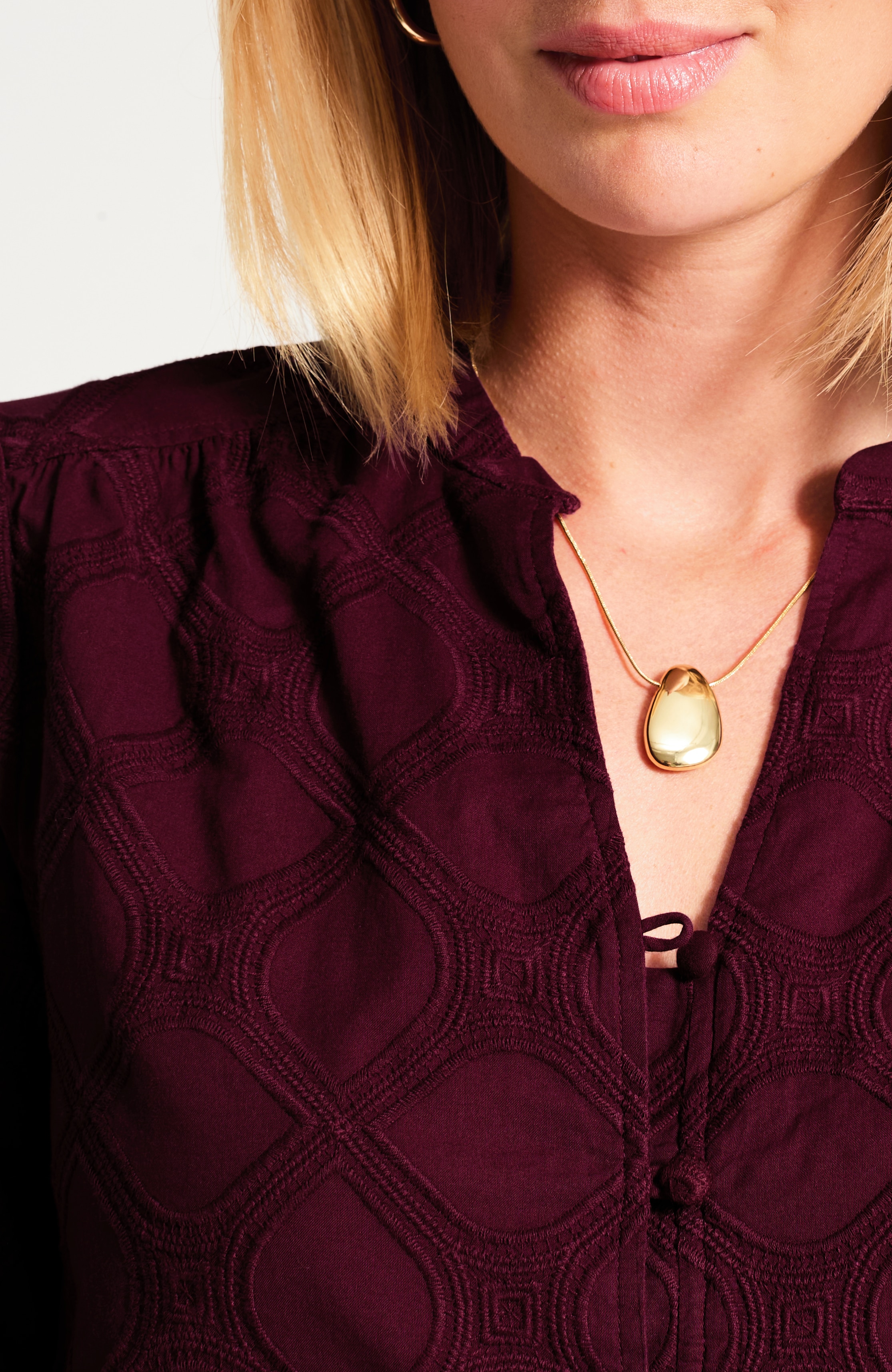 Embroidered Button-Front Top