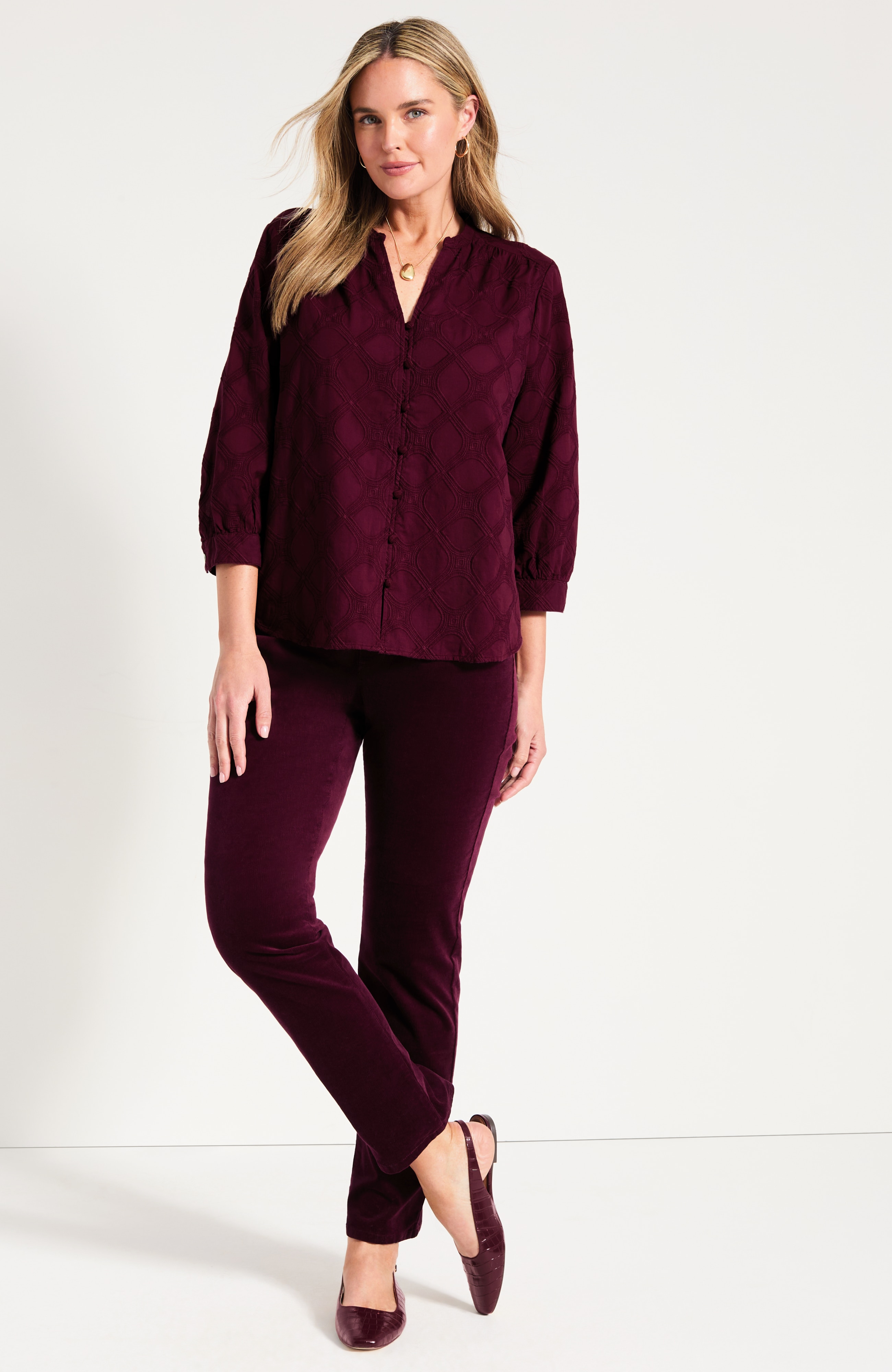Embroidered Button-Front Top