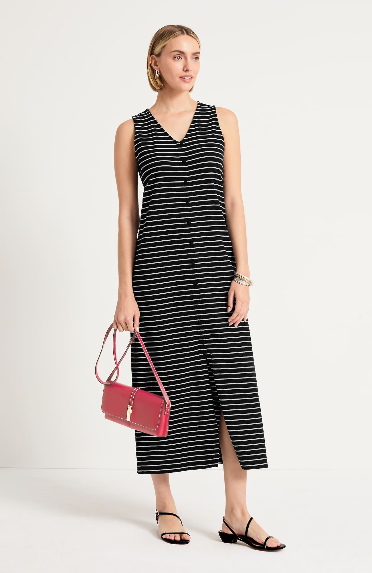 Jjill Plus Size Knit Stripe Maxi Dress In Black/cream