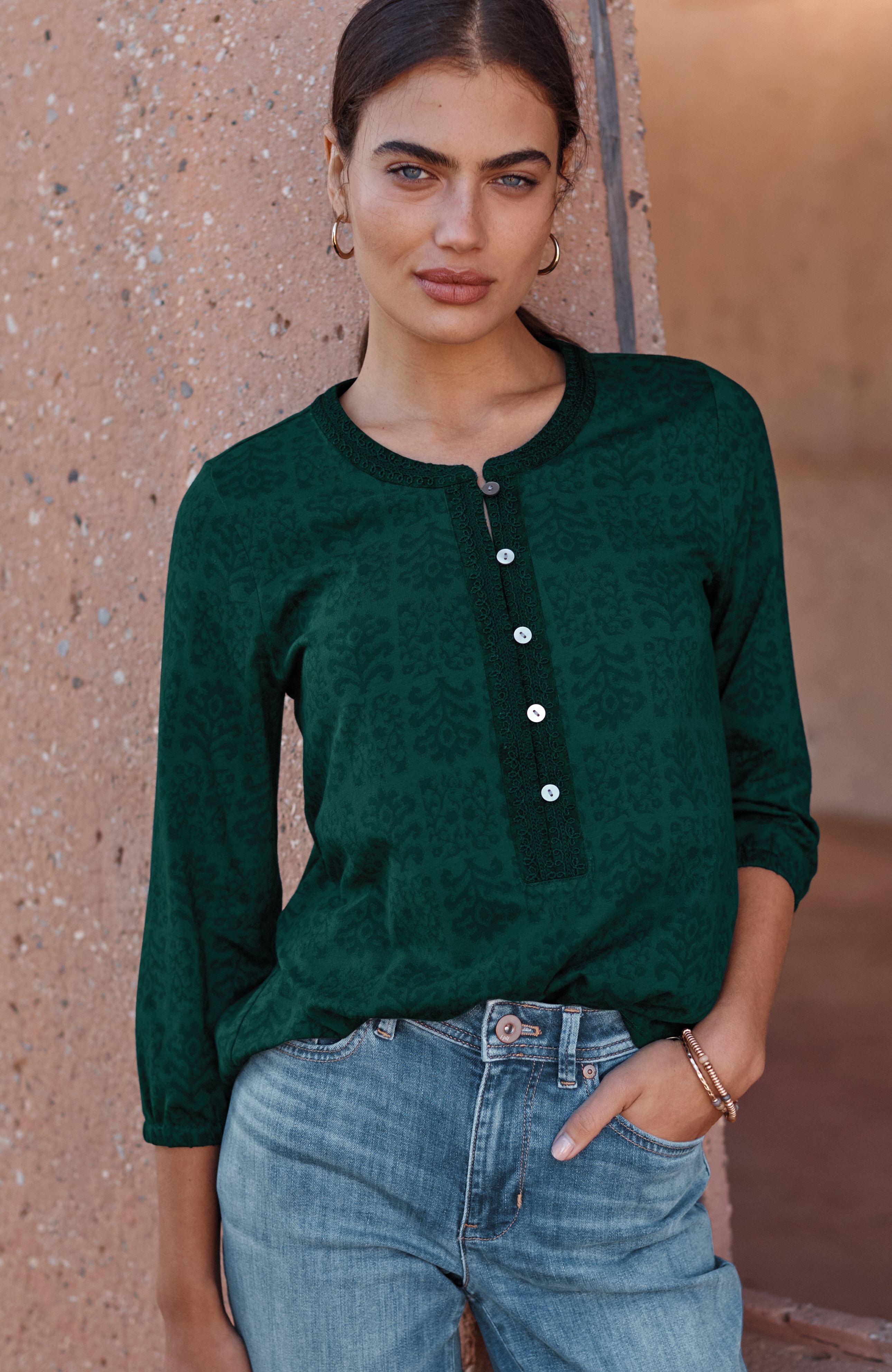 Pure Jill Printed & Embroidered Top