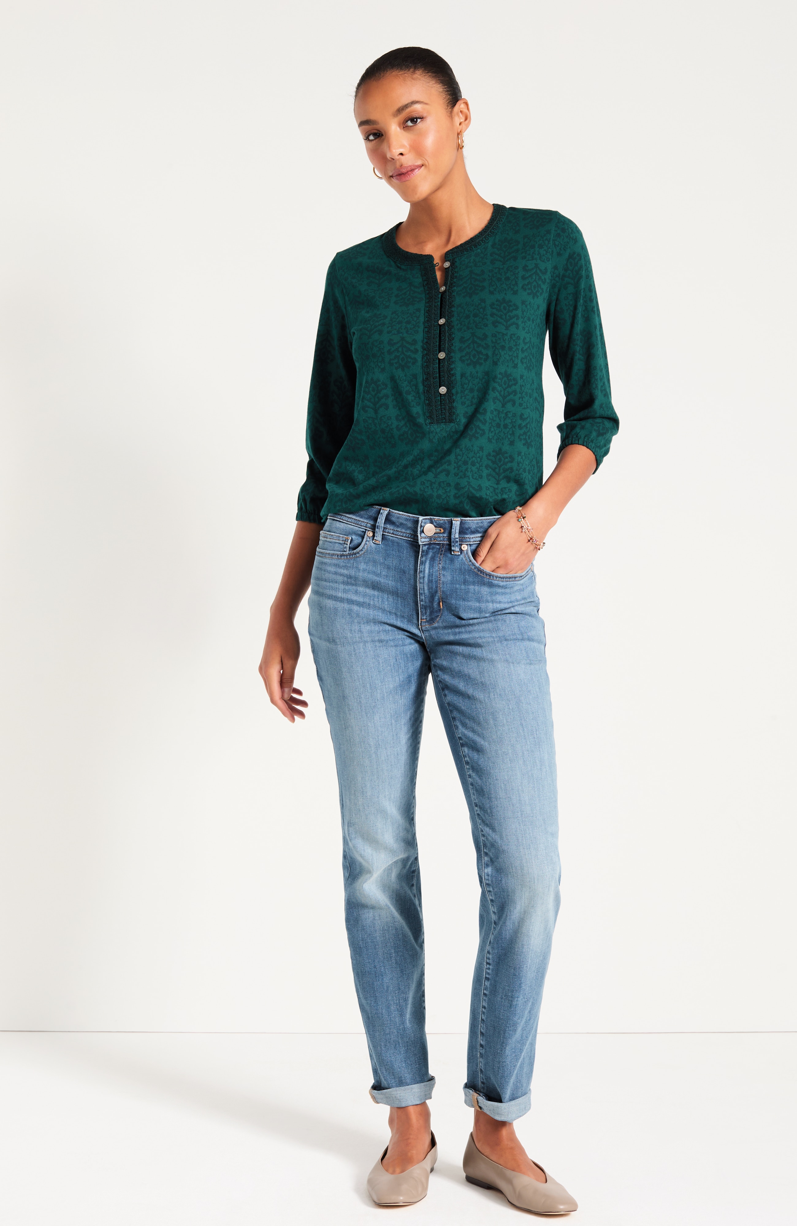Pure Jill Printed & Embroidered Top
