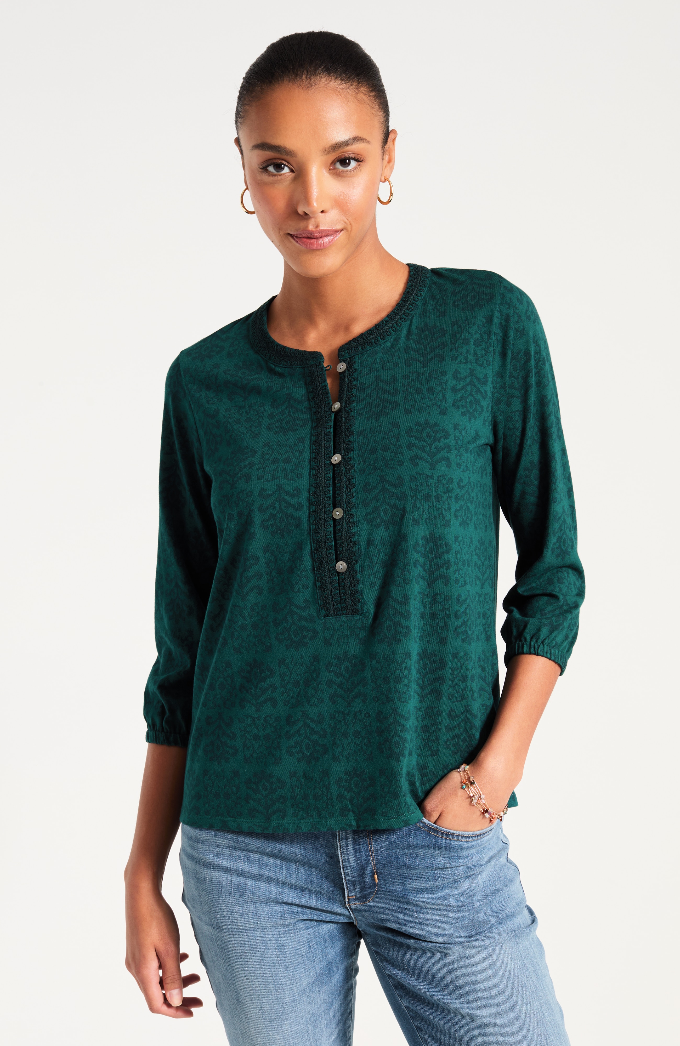 Pure Jill Printed & Embroidered Top
