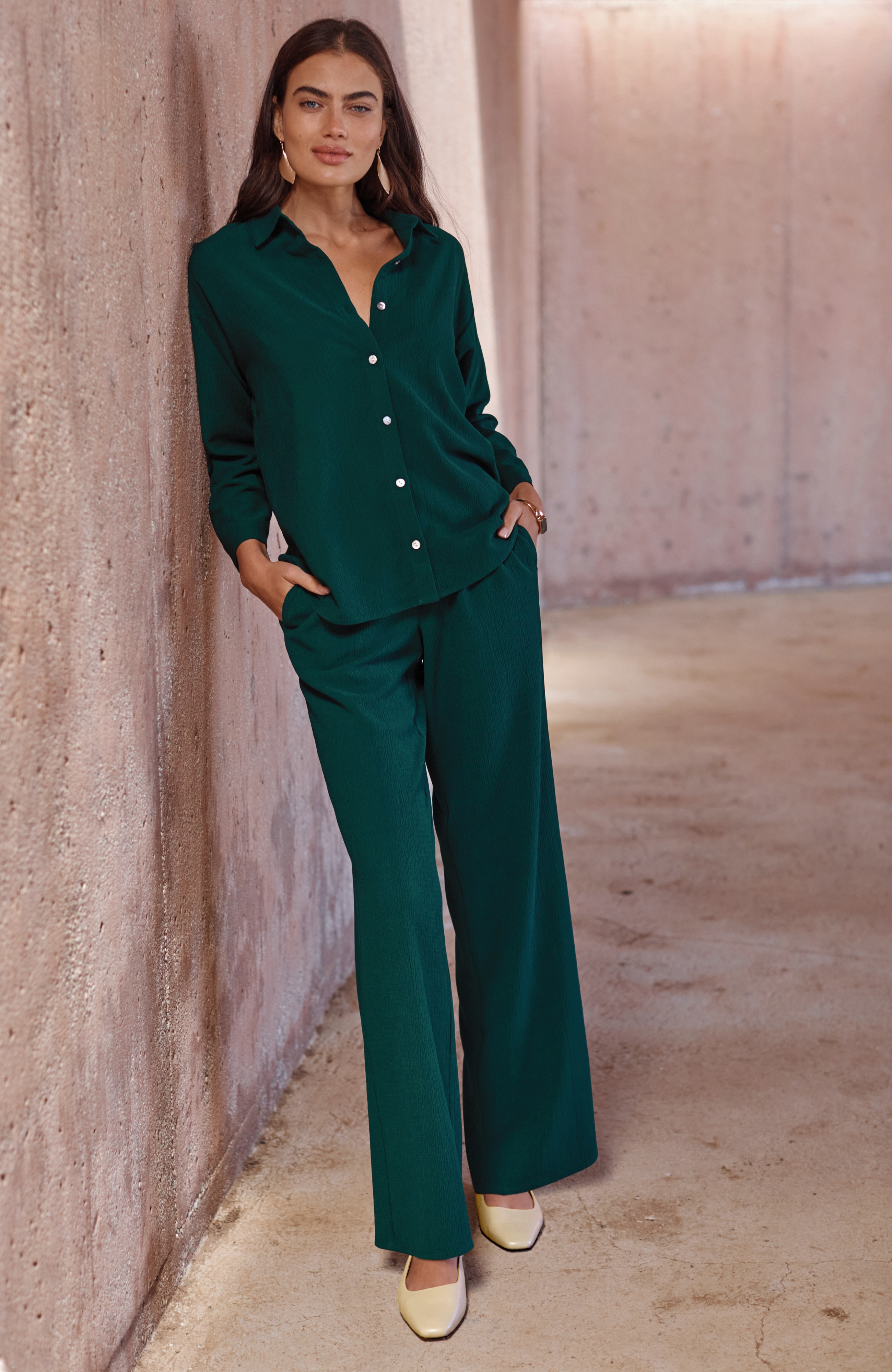 Pure Jill Crinkle-Textured Wide-Leg Pant