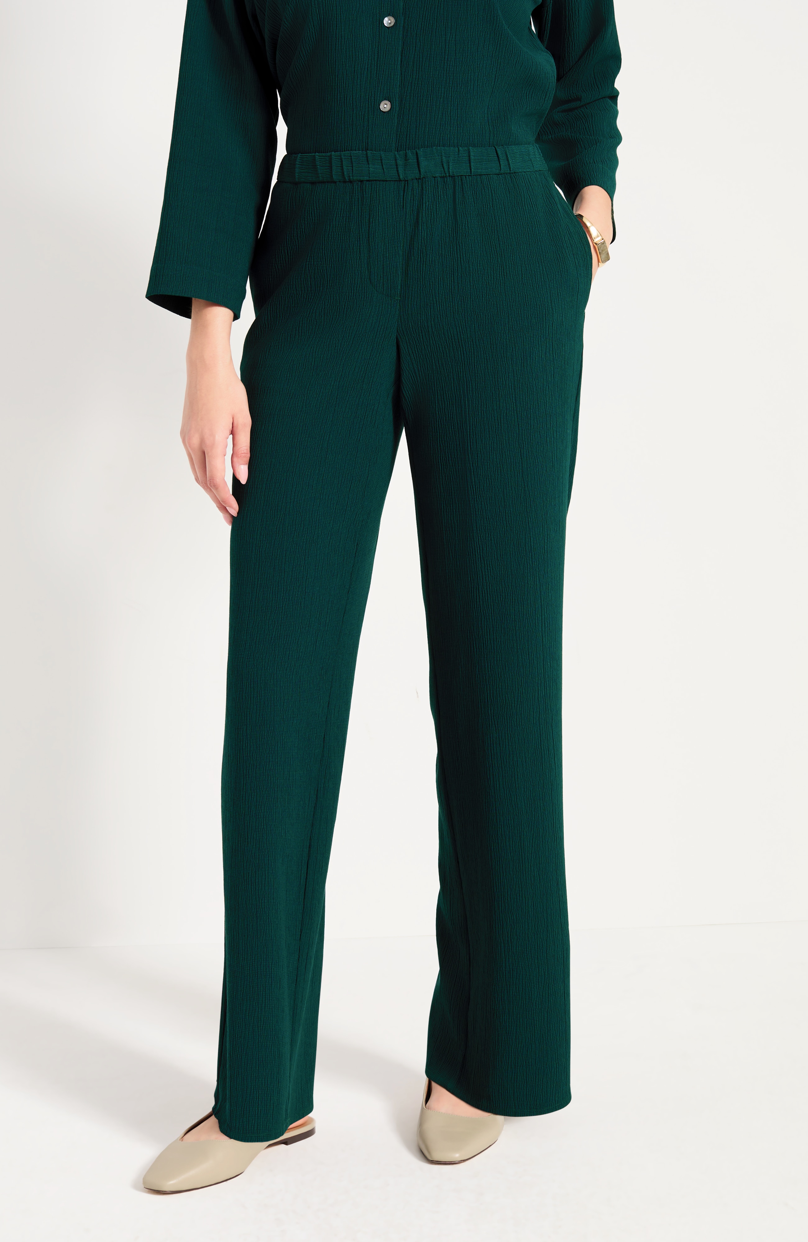 Pure Jill Crinkle-Textured Wide-Leg Pant