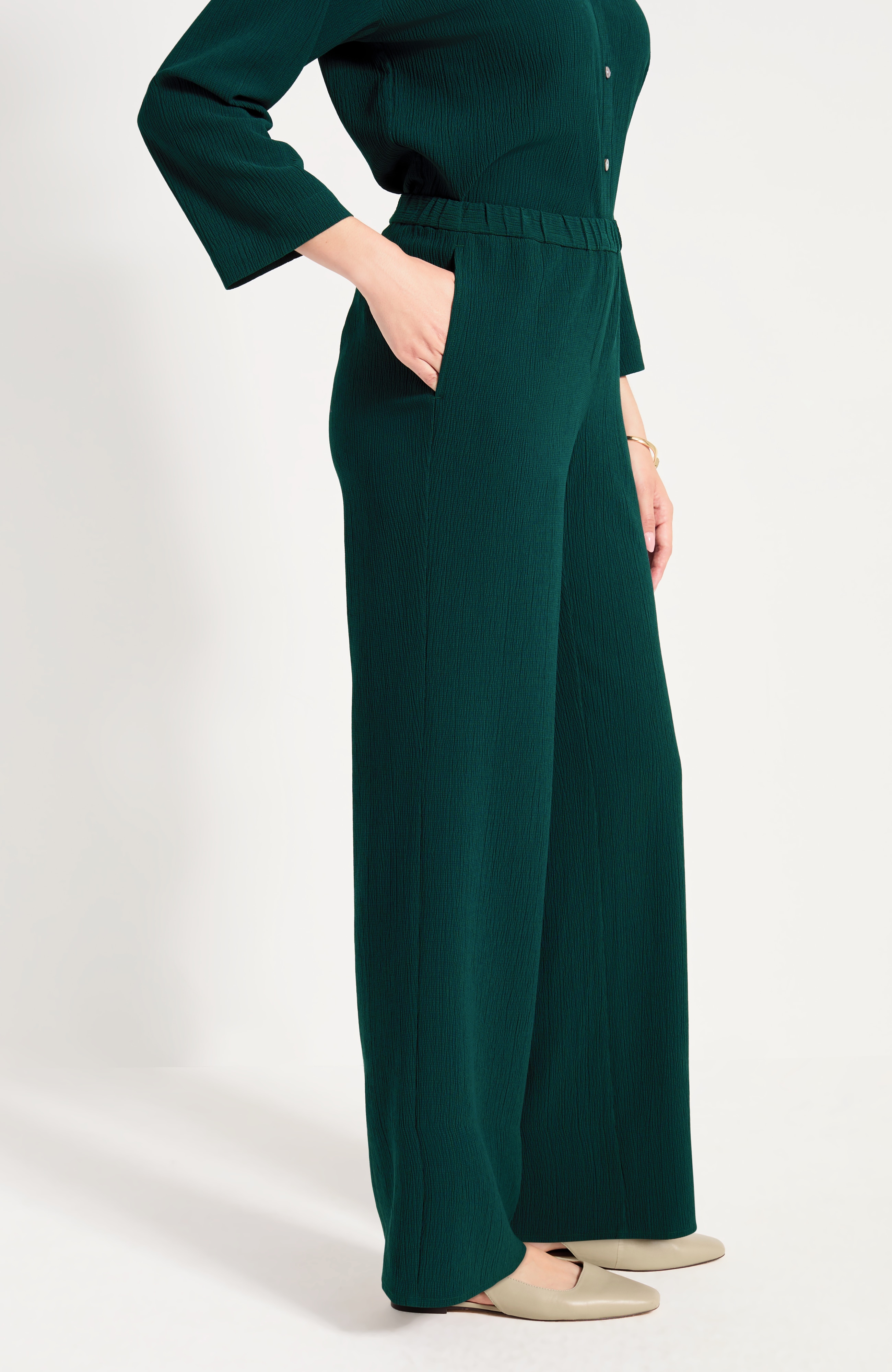 Pure Jill Crinkle-Textured Wide-Leg Pant