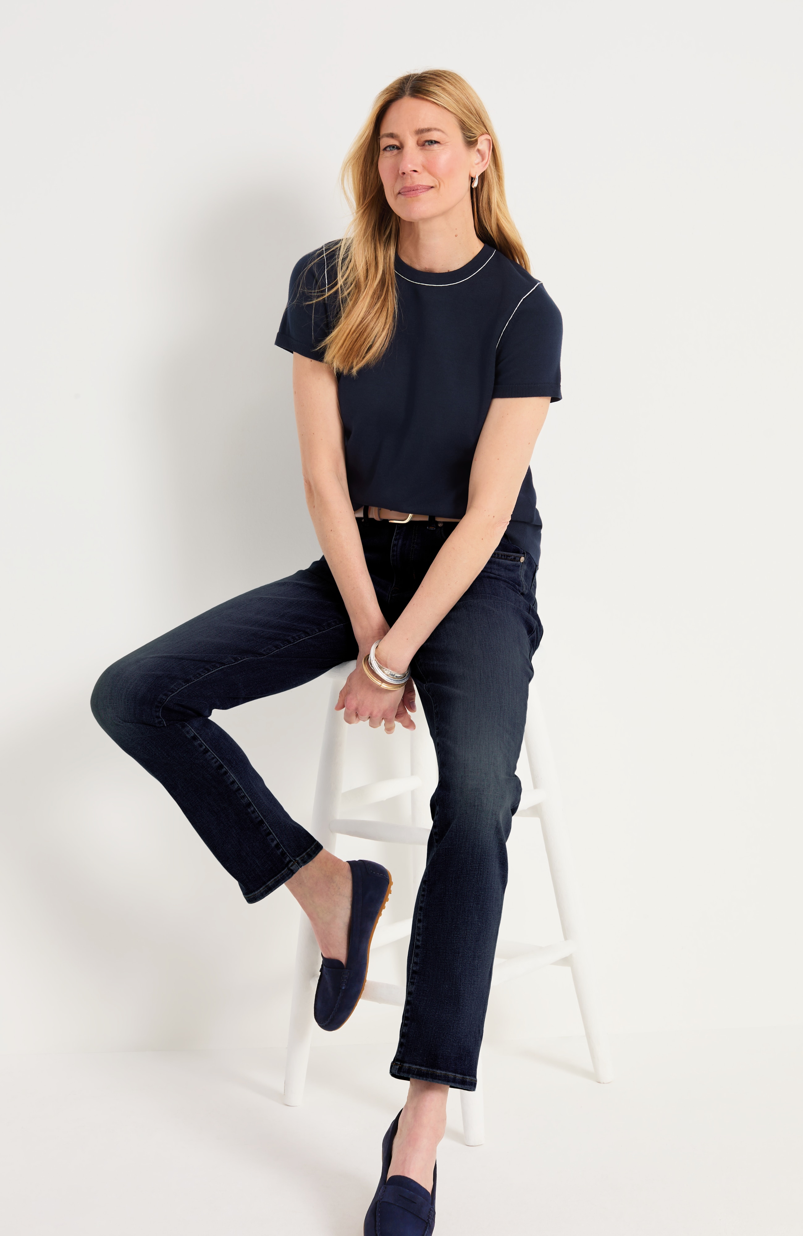 Contrast-Tipped Short-Sleeve Sweater