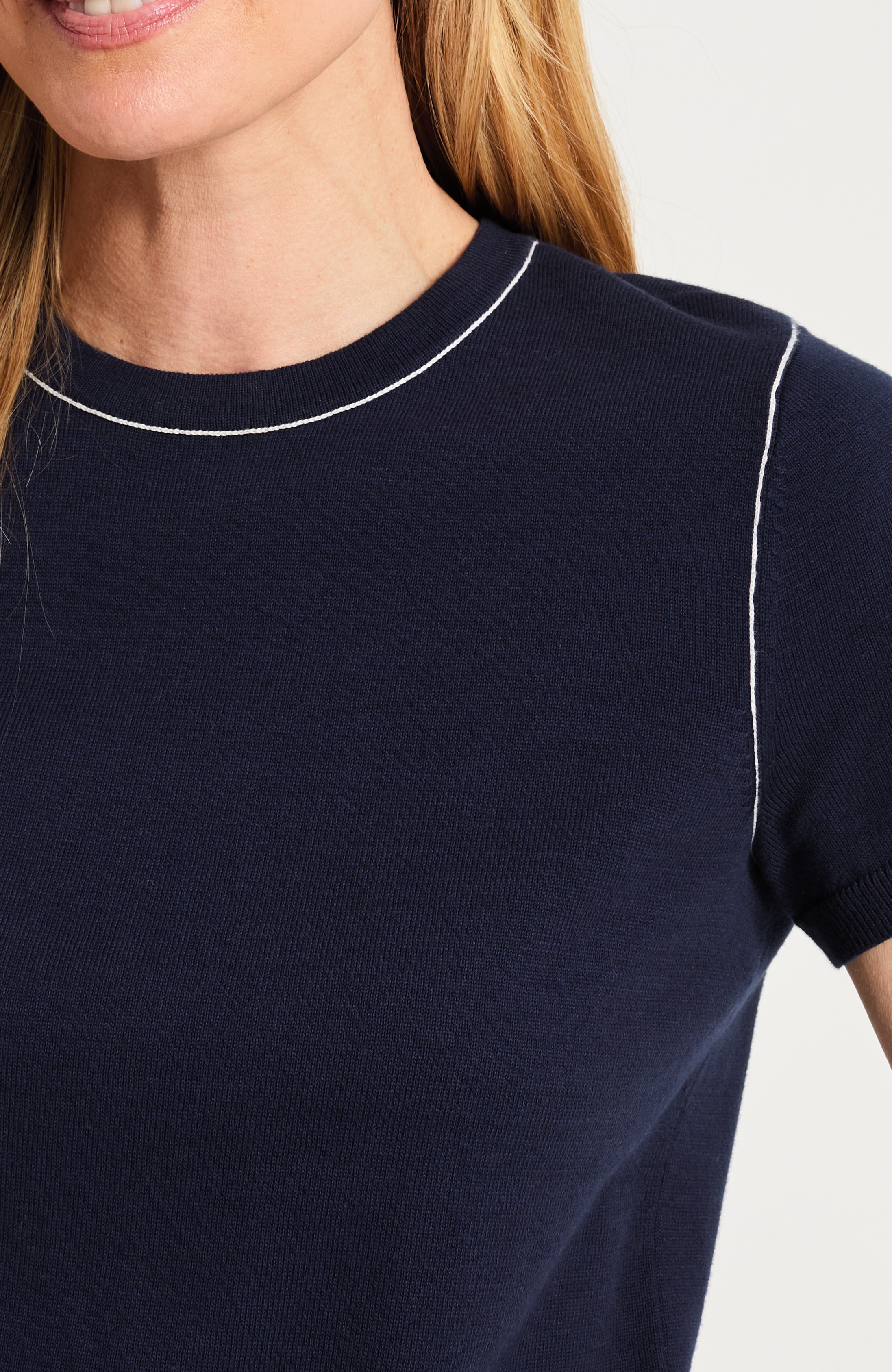 Contrast-Tipped Short-Sleeve Sweater