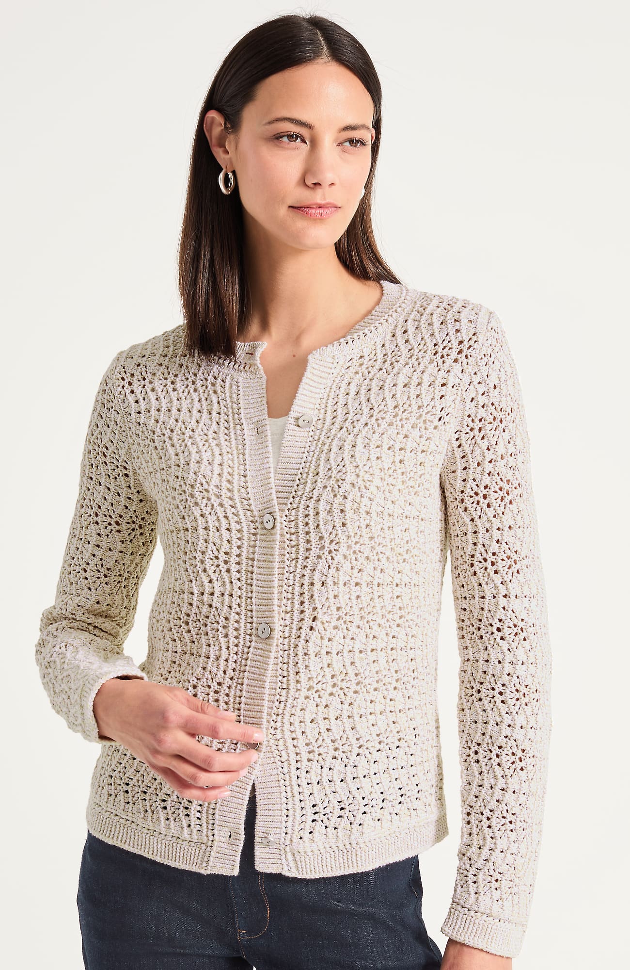 Women's Plus Size Textured Marled Long-Sleeve Cardigan (Cream Multi) (Size: 3X) J. Jill