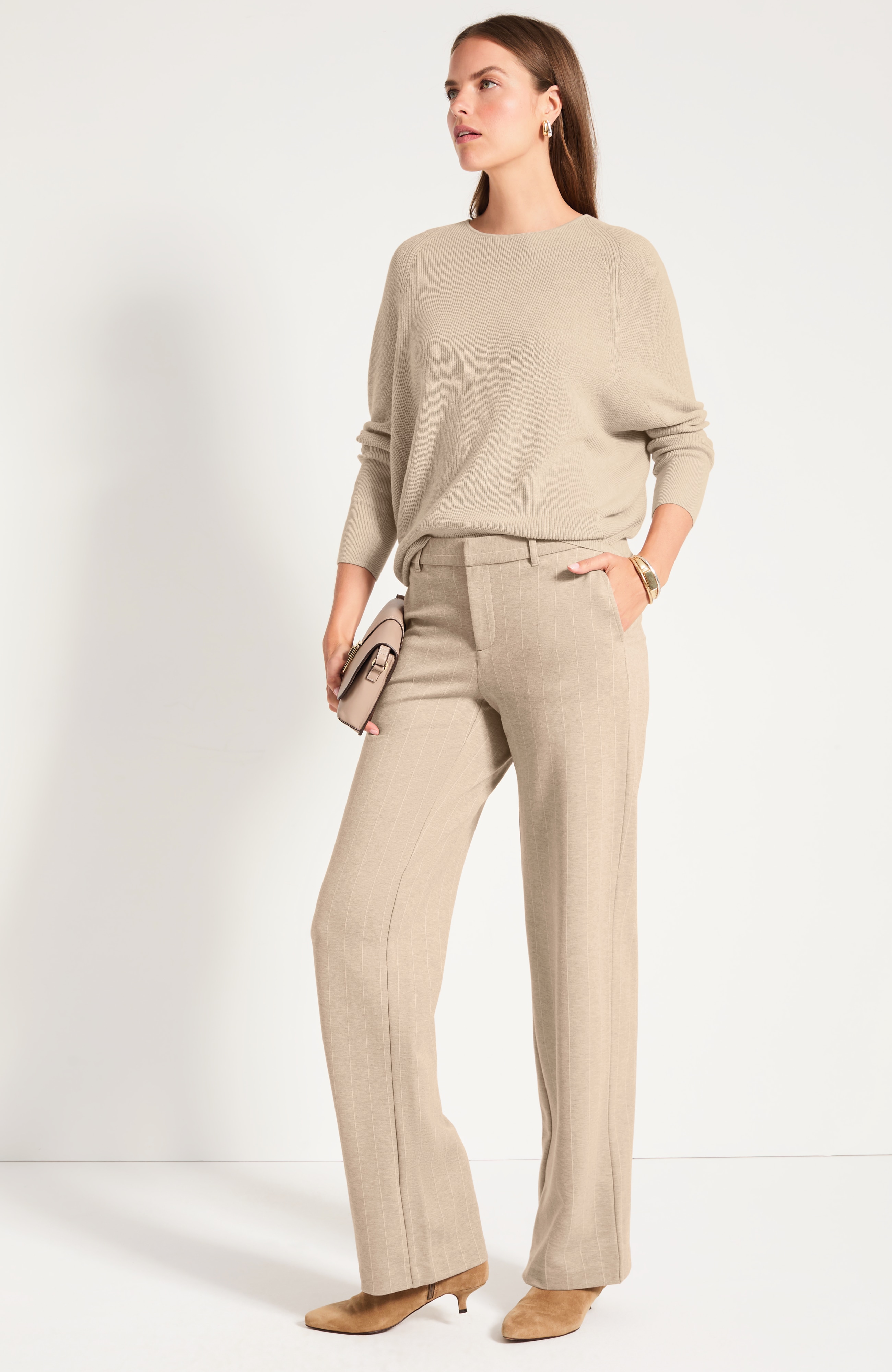 Rib-Textured Dolman-Sleeve Sweater