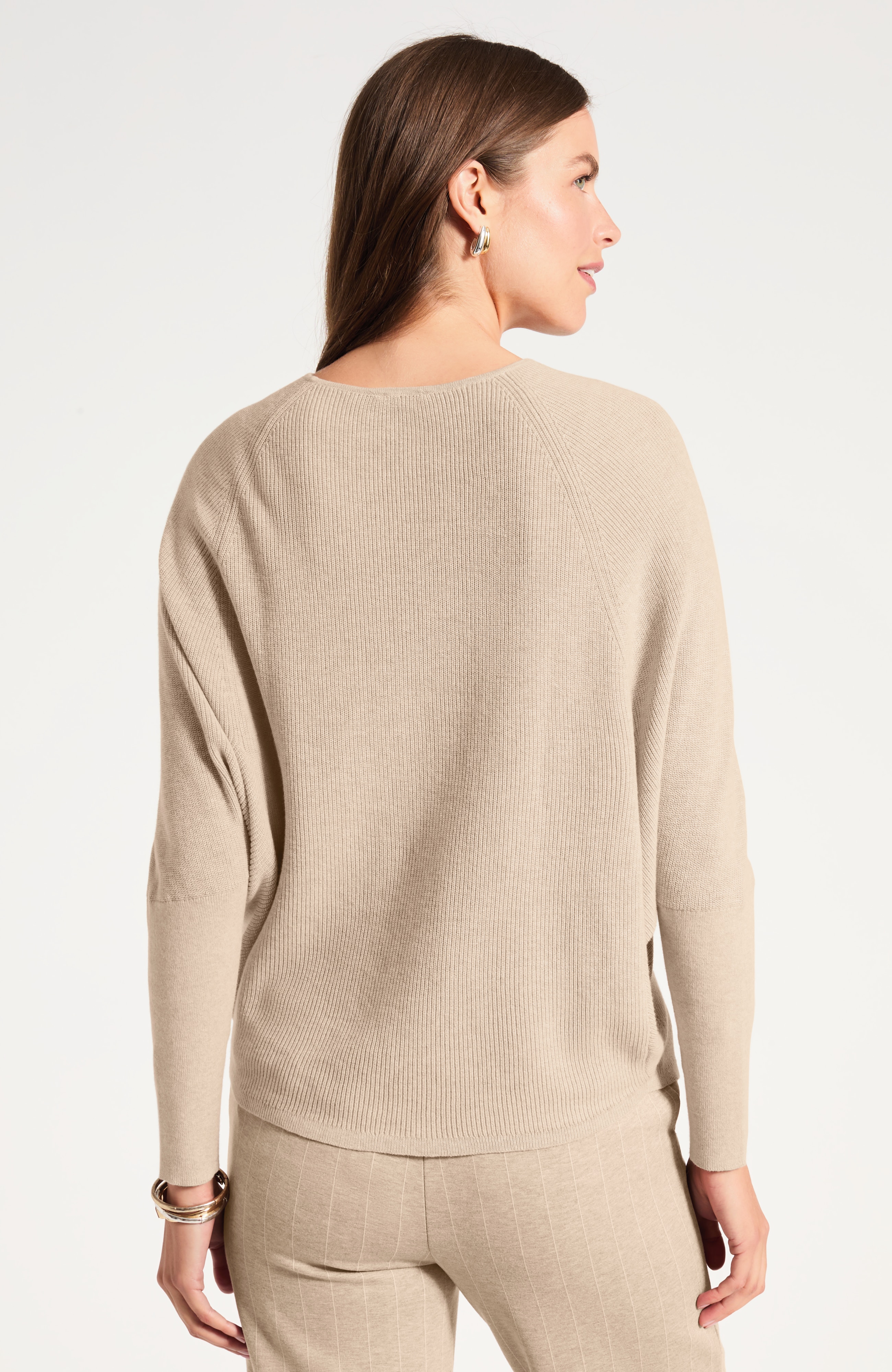 Rib-Textured Dolman-Sleeve Sweater
