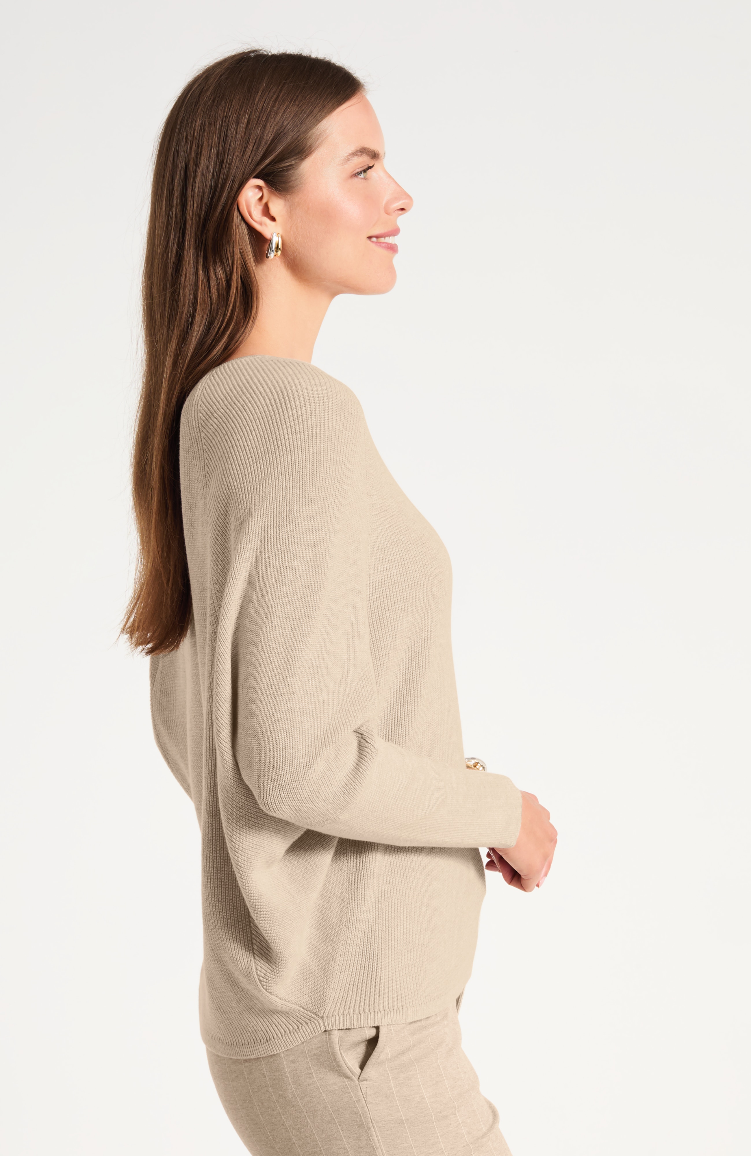 Rib-Textured Dolman-Sleeve Sweater
