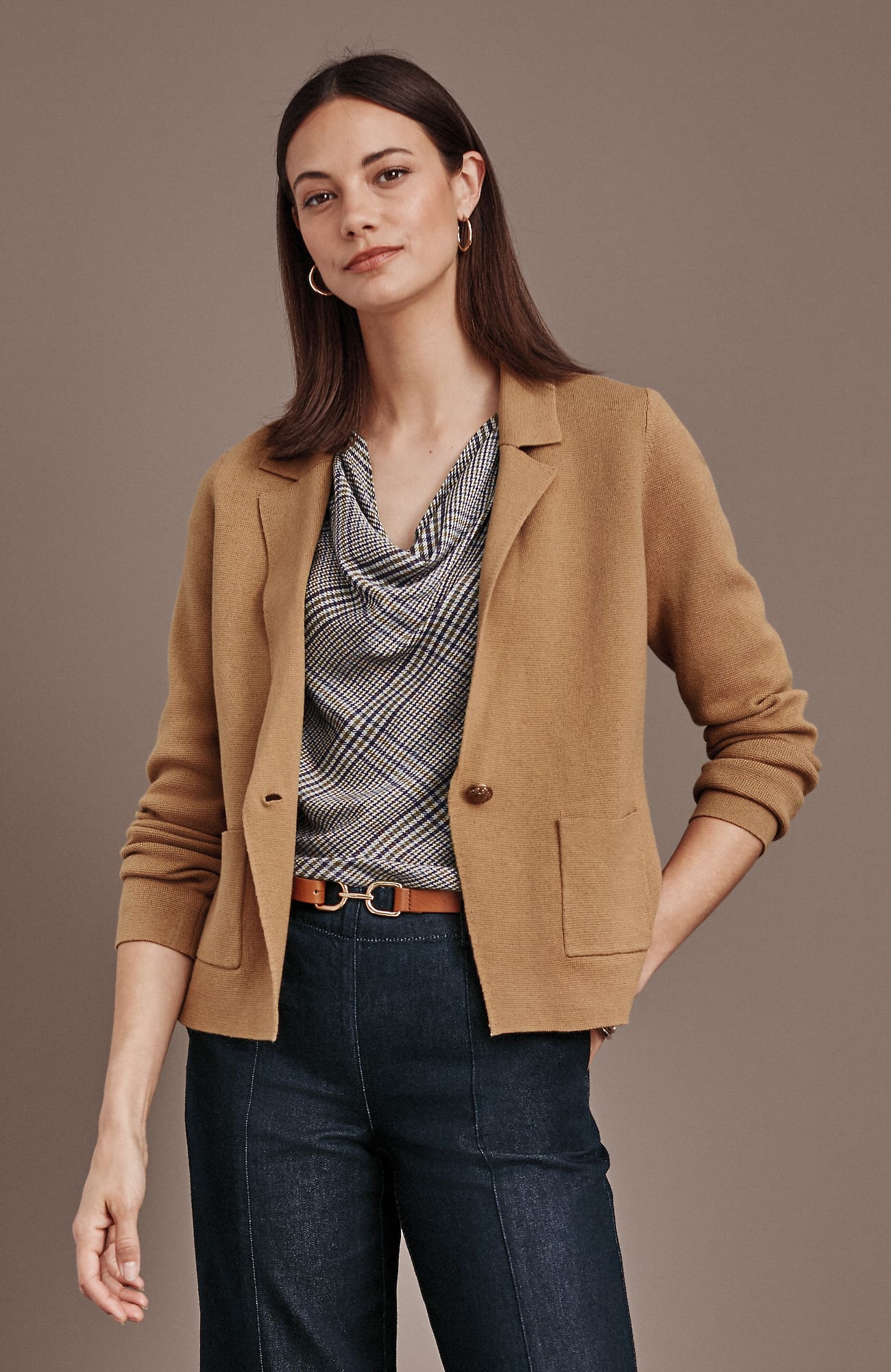 Women's Plus Size Double-Knit Sweater Blazer Pullover (Brown Sugar) (Size: 2X) J. Jill