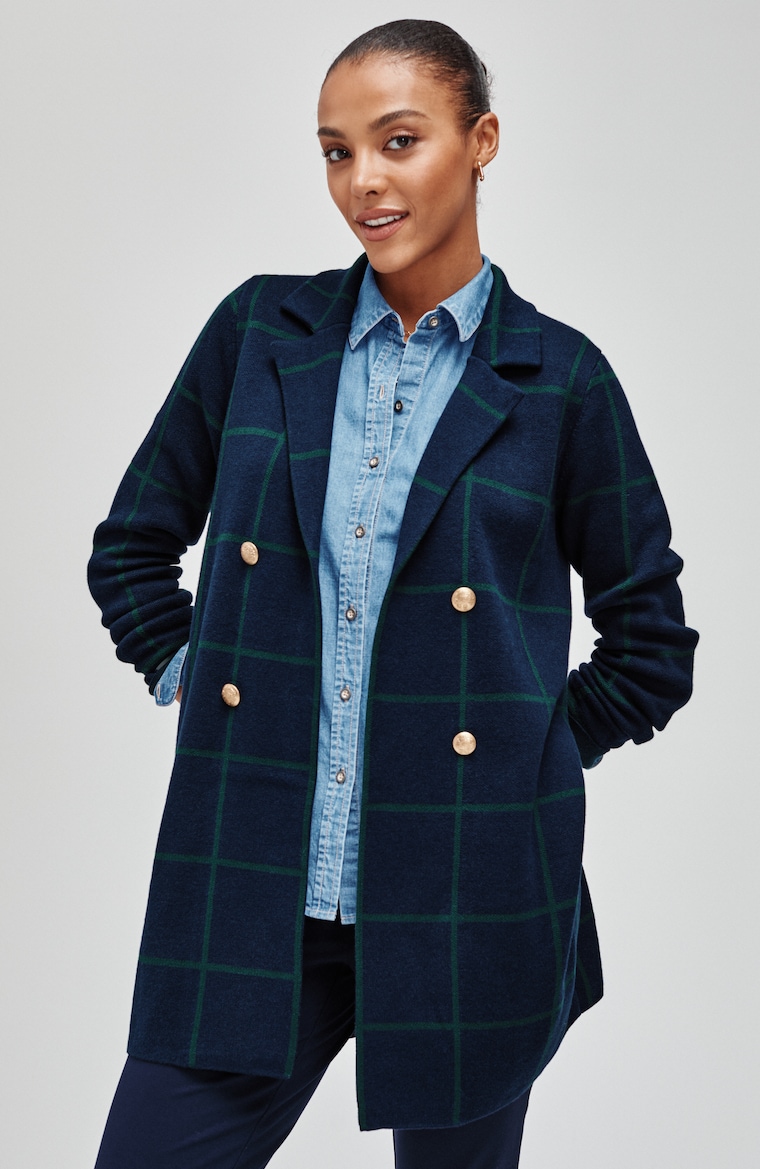 Primary view of the windowpane plaid sweater-jacket