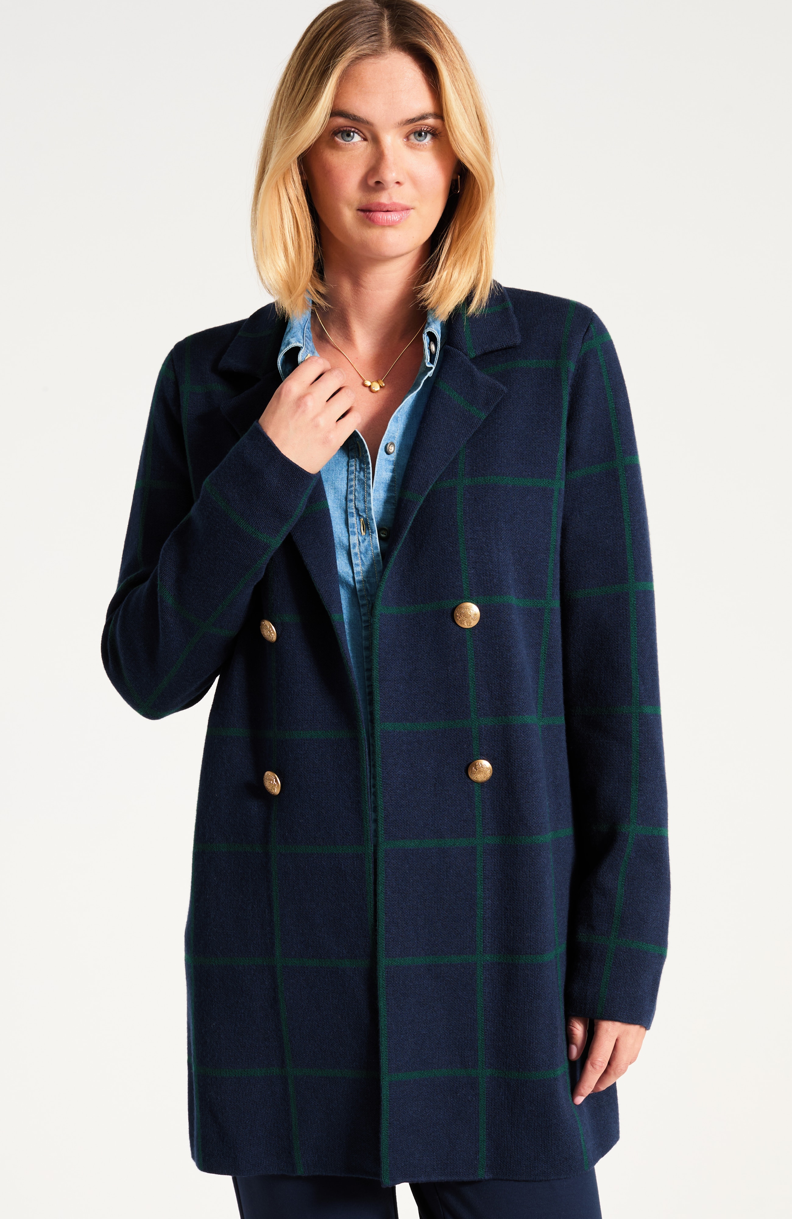 Windowpane Plaid Sweater-Jacket
