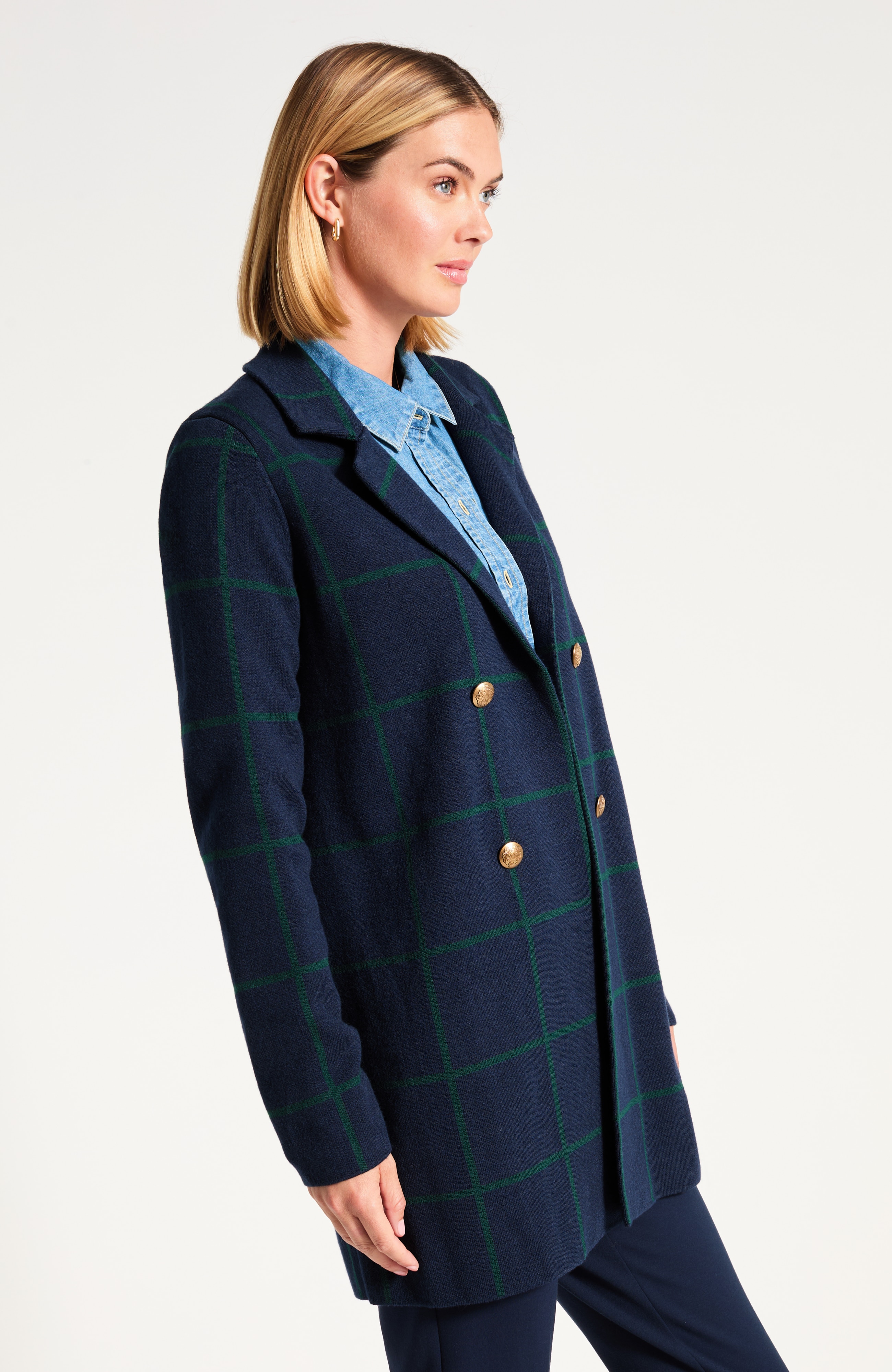 Windowpane Plaid Sweater-Jacket
