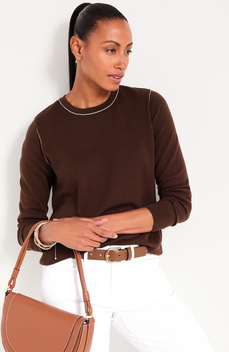 Primary view of the tipped crew-neck sweater