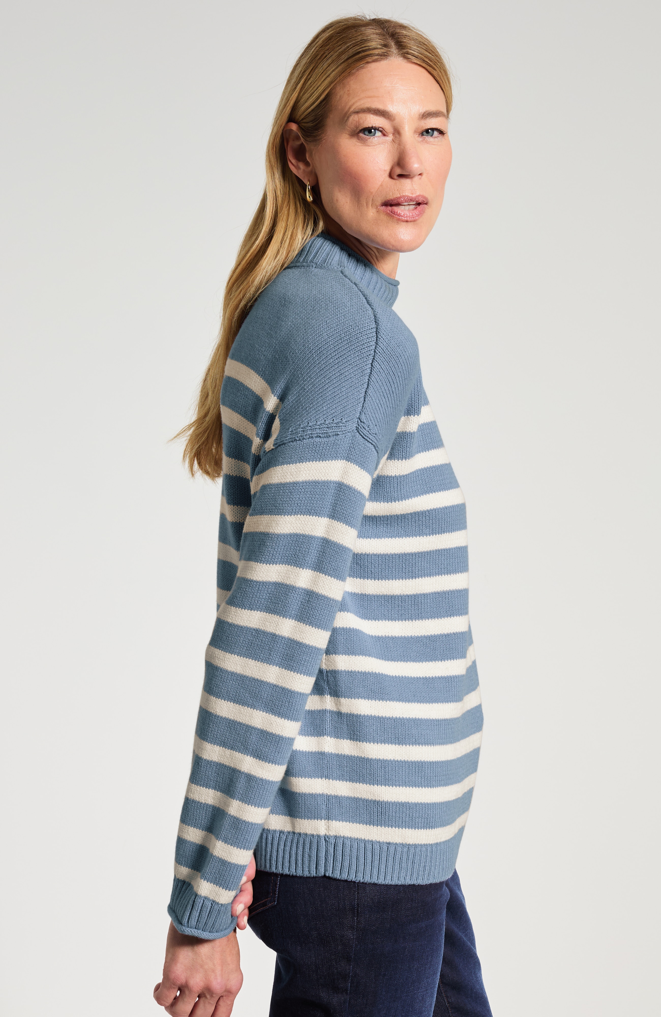 Striped Mock-Neck Sweater