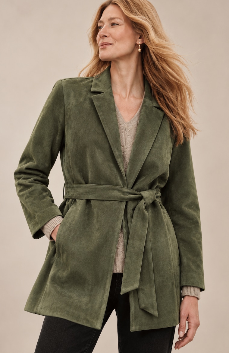 Primary view of the faux-suede belted jacket