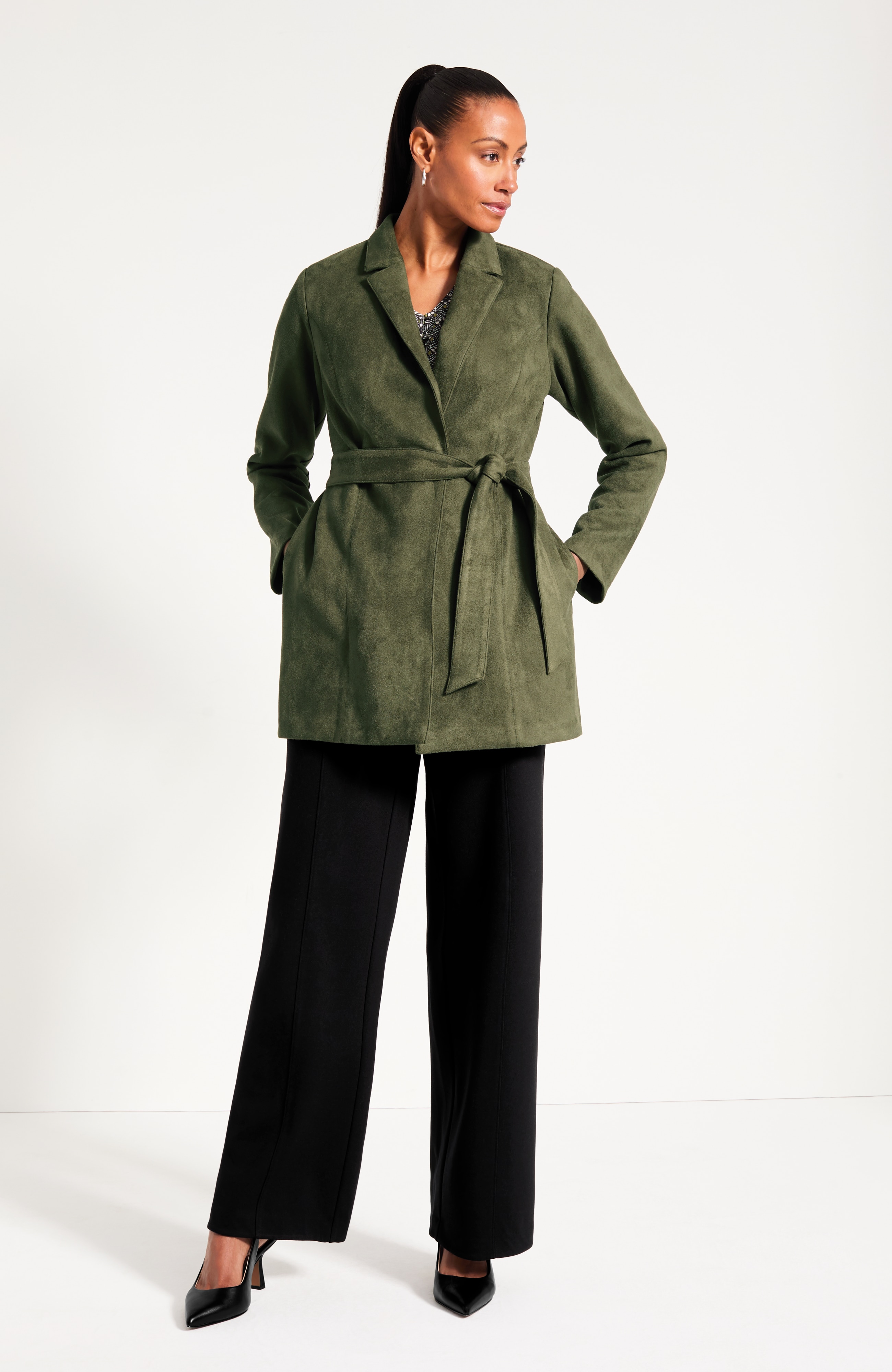 Faux-Suede Belted Jacket