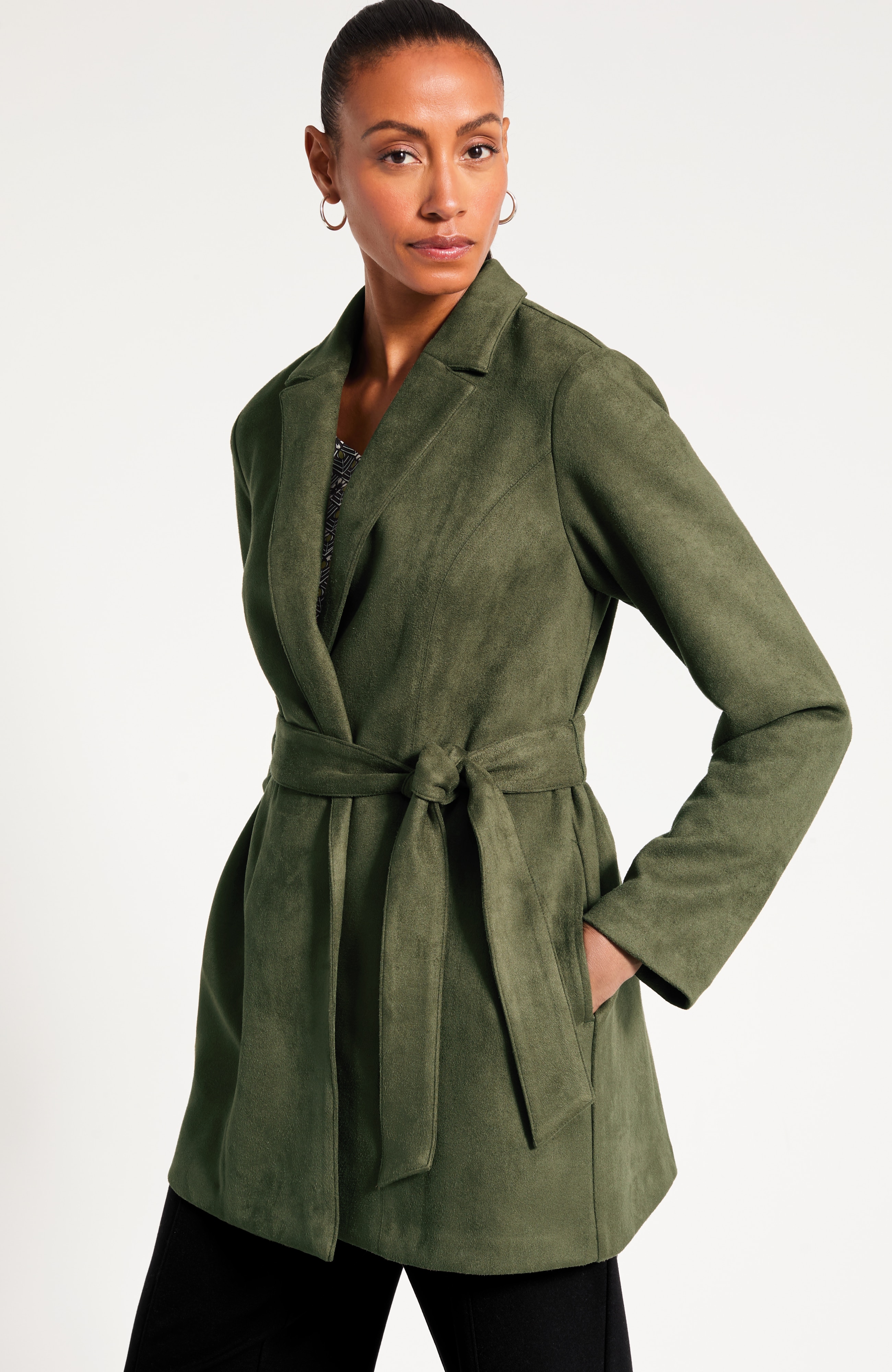 Faux-Suede Belted Jacket