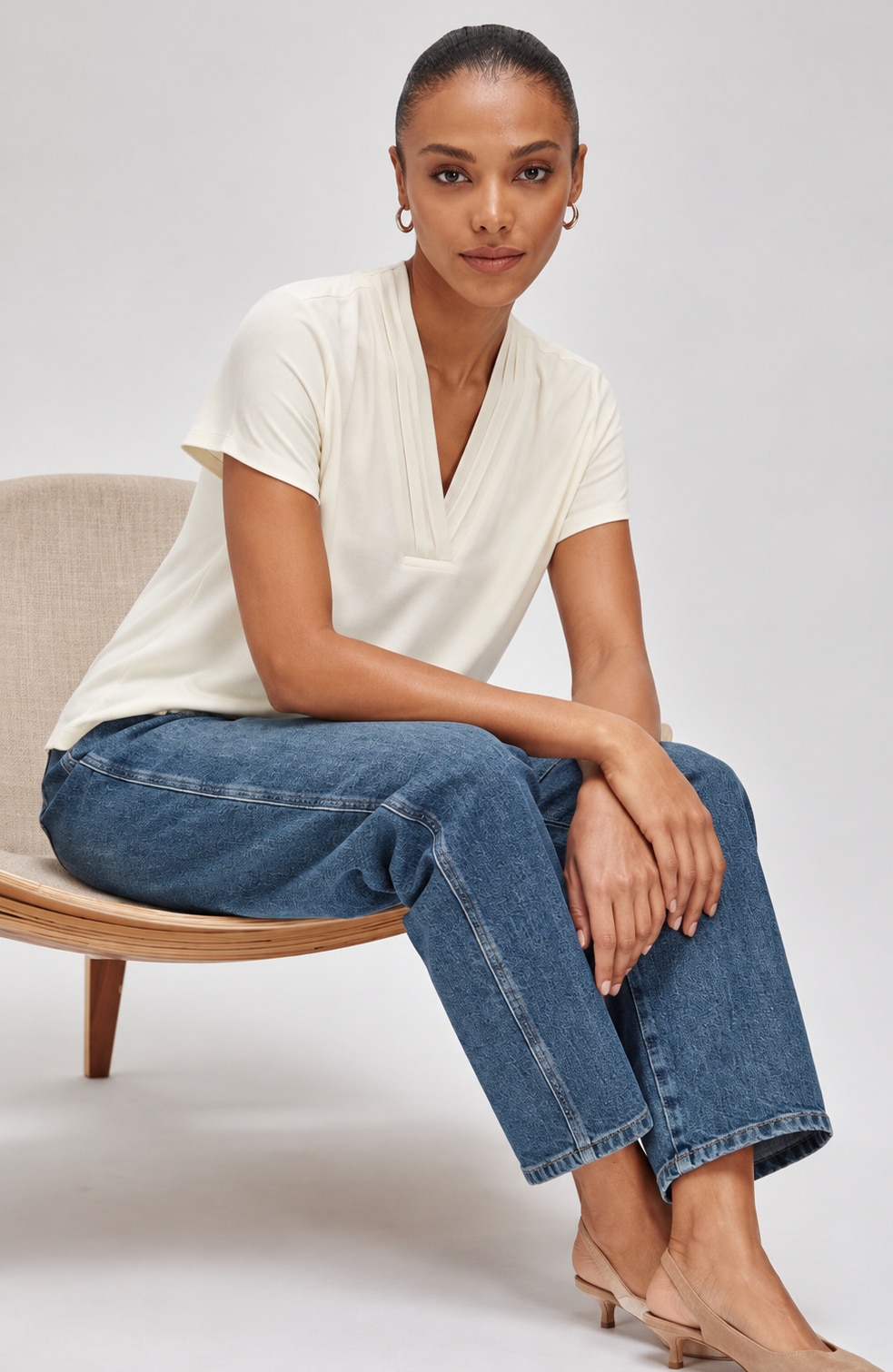 Pleated V-Neck Top