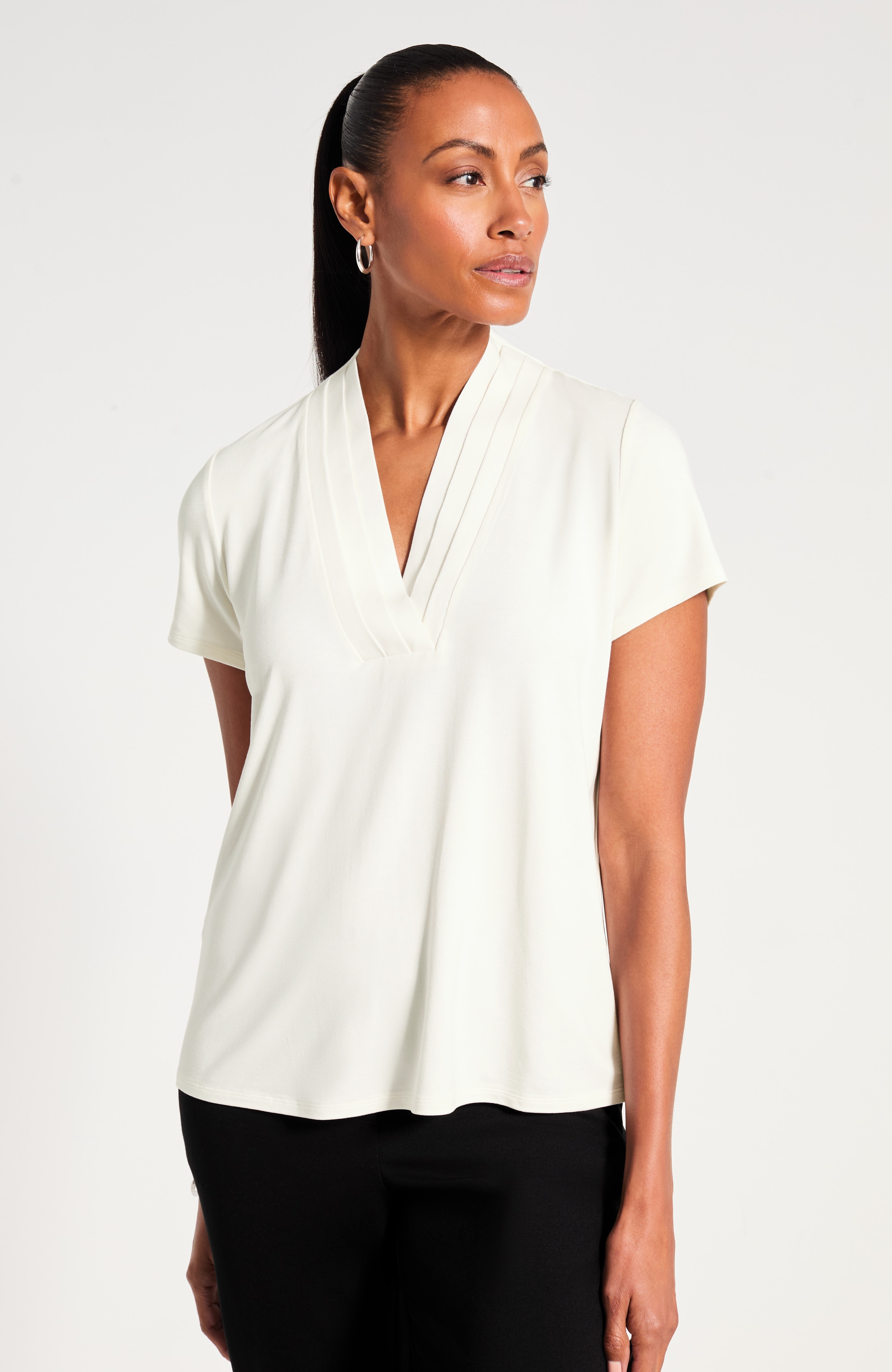 Pleated V-Neck Top | JJill