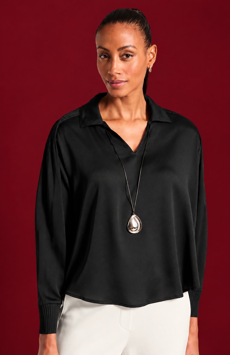 Primary view of the satin pleated-detail blouse