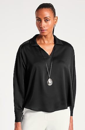Image for Satin Pleated-Detail Blouse