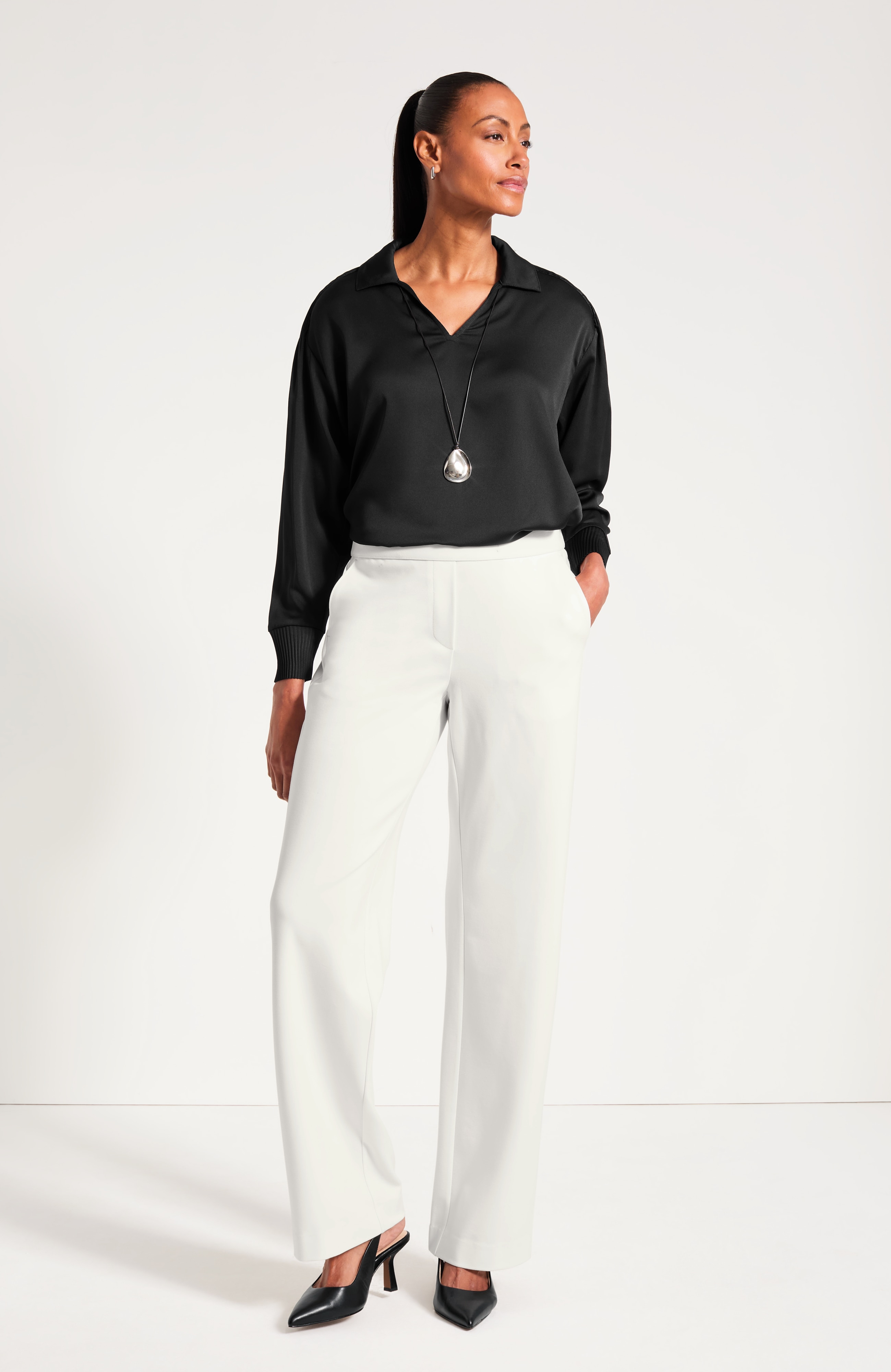 Satin Pleated-Detail Blouse