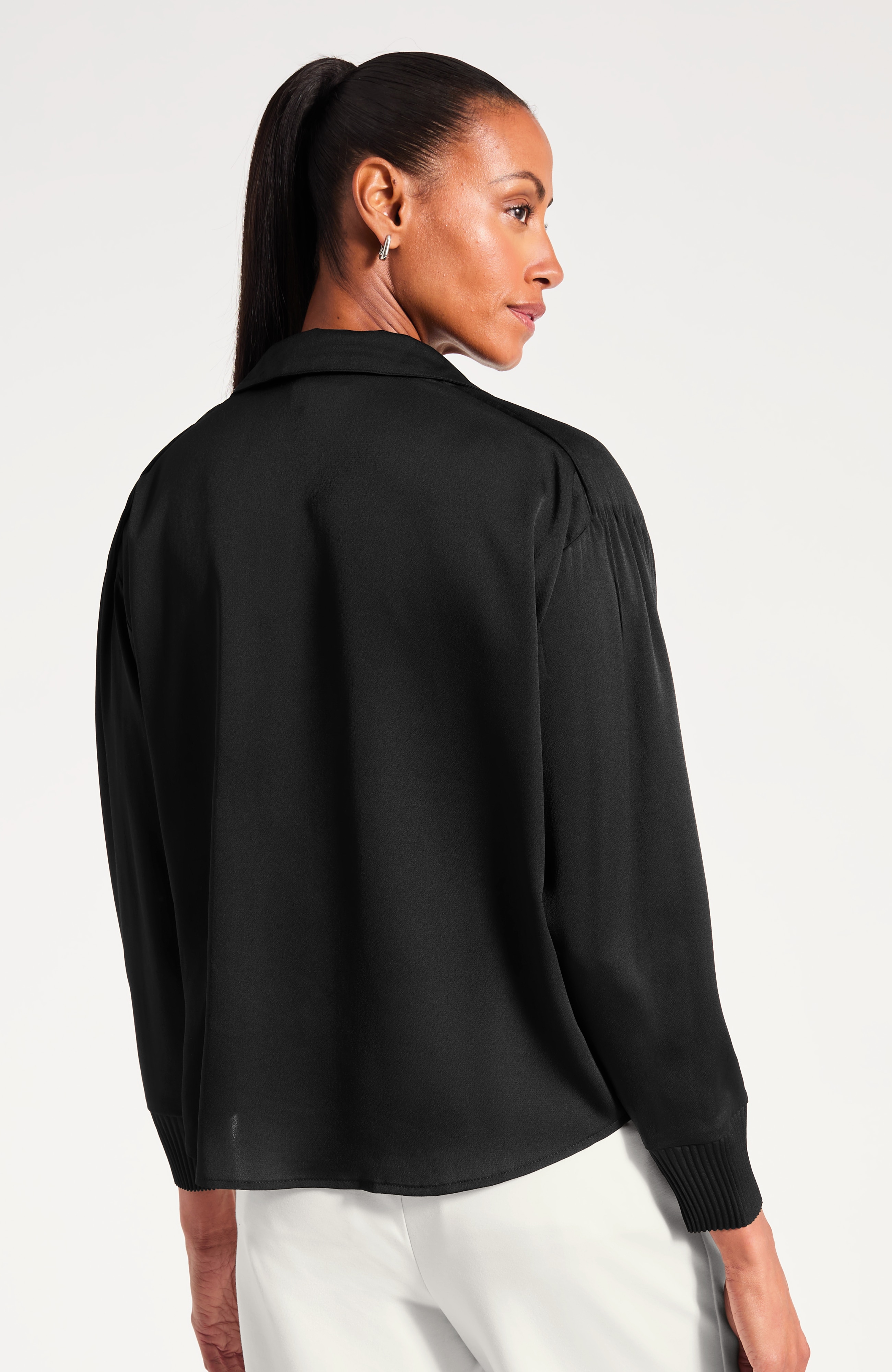 Satin Pleated-Detail Blouse